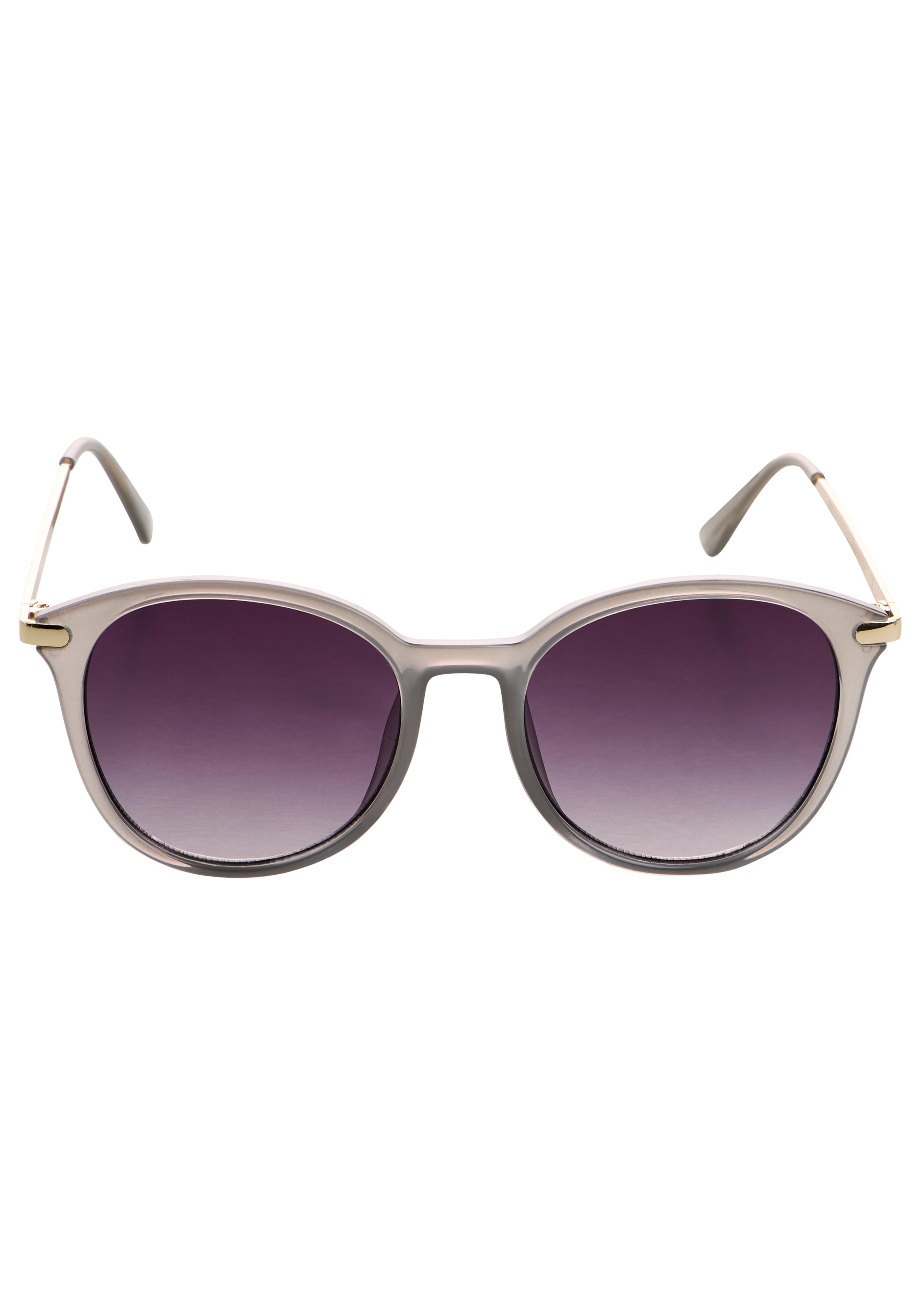 Sonnenbrille LAURA SCOTT "mit hellgoldfarben glänzenden Bügel", Damen, grau, leicht durchscheinend, leicht glänzend, leicht transparent, Sonnenbrillen Sonnenbrille, rundes Design, transparente graue Fassung, graue Verlaufsgläser