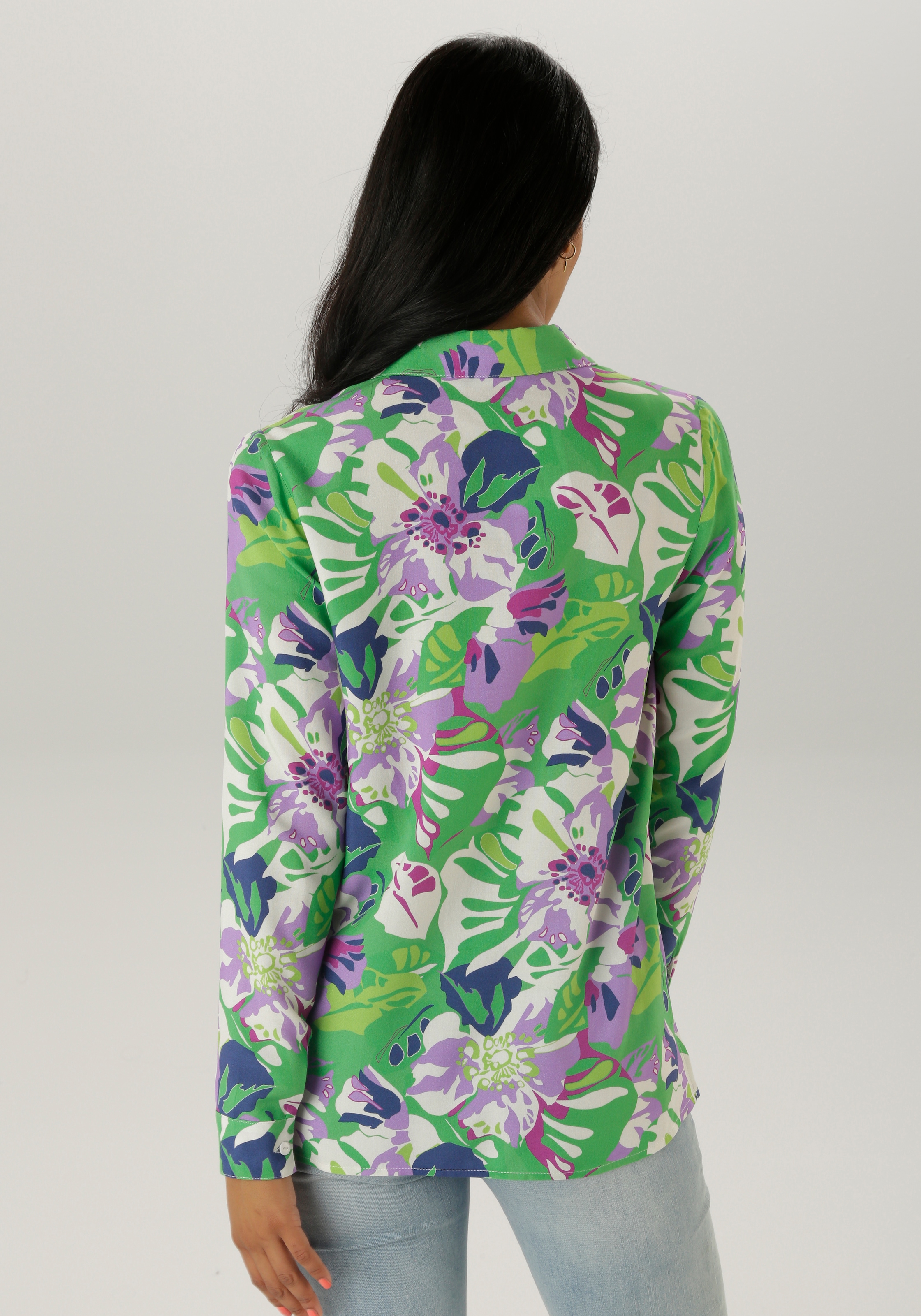 Aniston SELECTED Hemdbluse, mit farbenharmonischen Blüten- und Blätterdruck