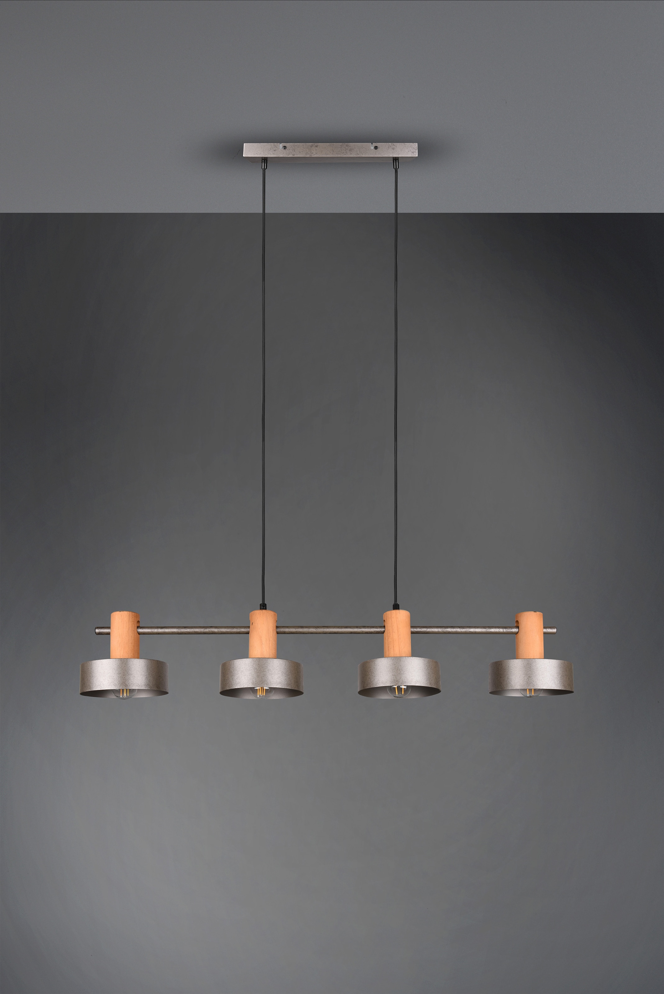TRIO Leuchten Pendelleuchte »GAYA«, 4 flammig, Leuchtmittel E14 | ohne Leuchtmittel, mit Holz-Deko, Breite 90 cm, Abhängung 150 cm, Schirm Ã˜ 15cm