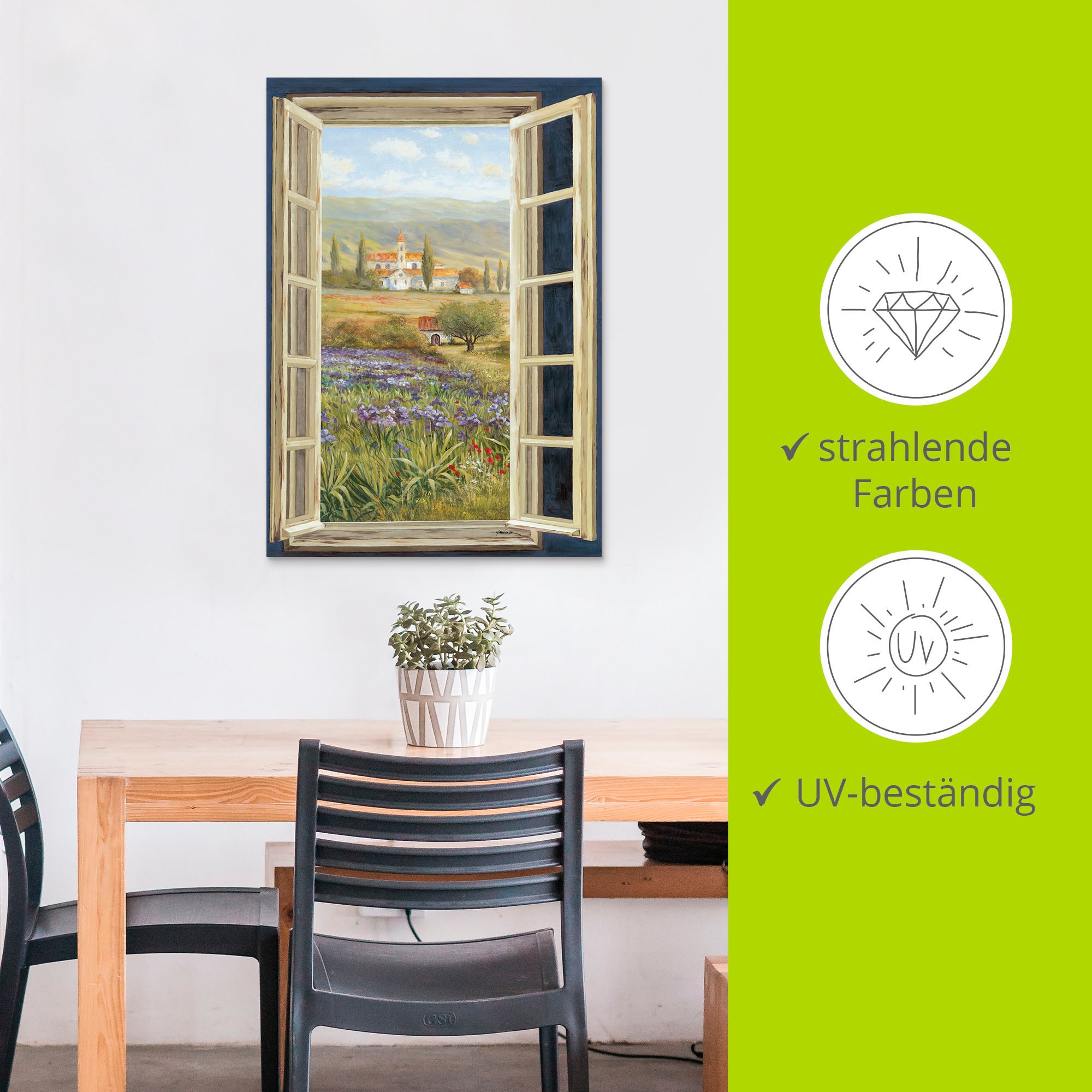 Artland Wandbild »Provence Fensterblick«, Bilder von Europa, (1 St.), als Alubild, Outdoorbild, Leinwandbild, Poster in verschied. Größen