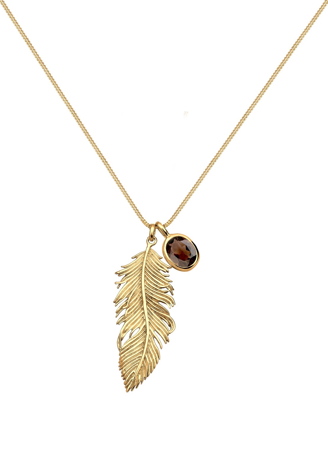 Elli Kette mit Anhänger »Feder Quarz Braun 925 Sterling Silber vergoldet«