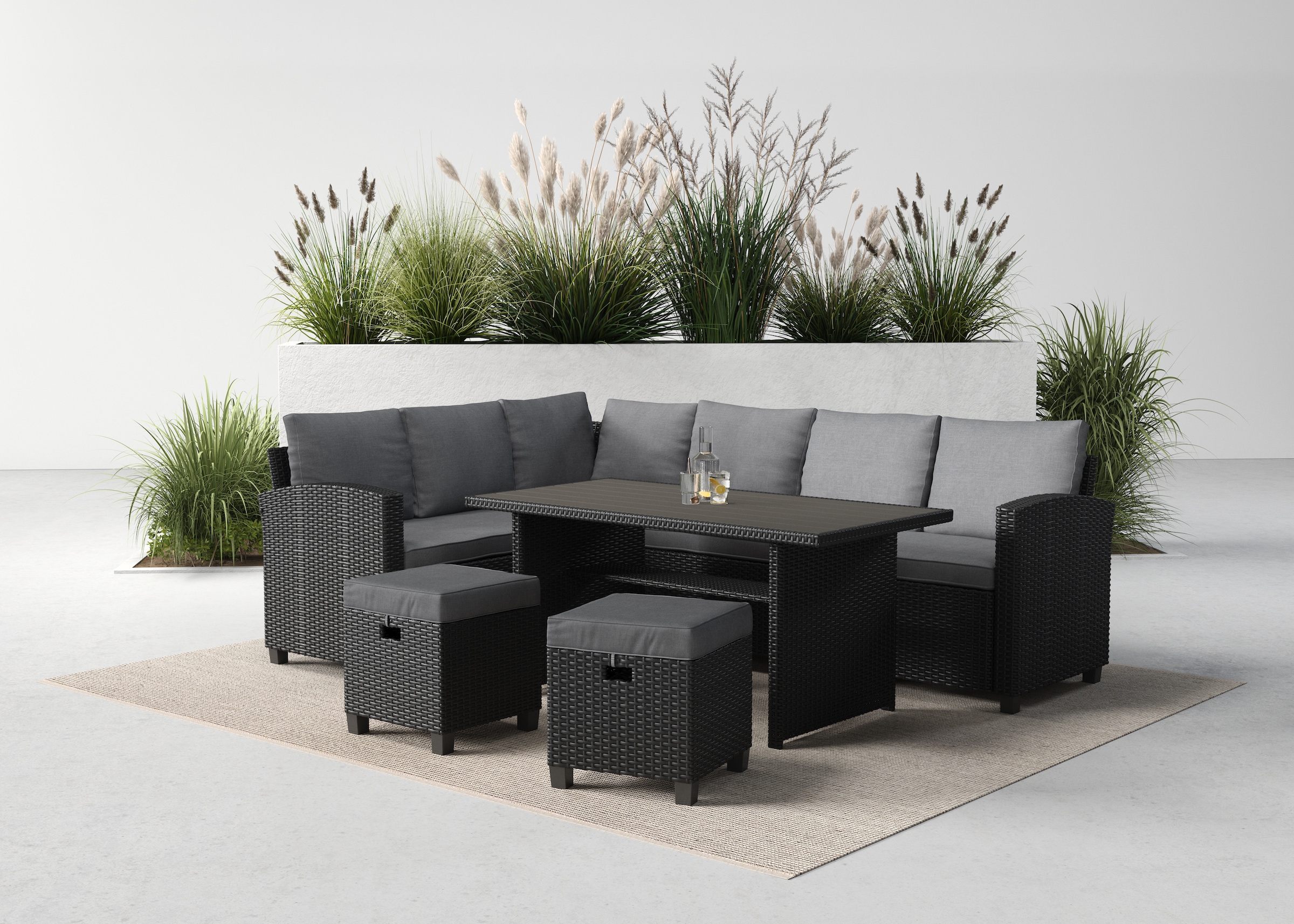KONIFERA Gartenlounge-Set "Georgia" 2x 3er Bank, 2x Hocker, 1x Tisch 145x74 günstig online kaufen