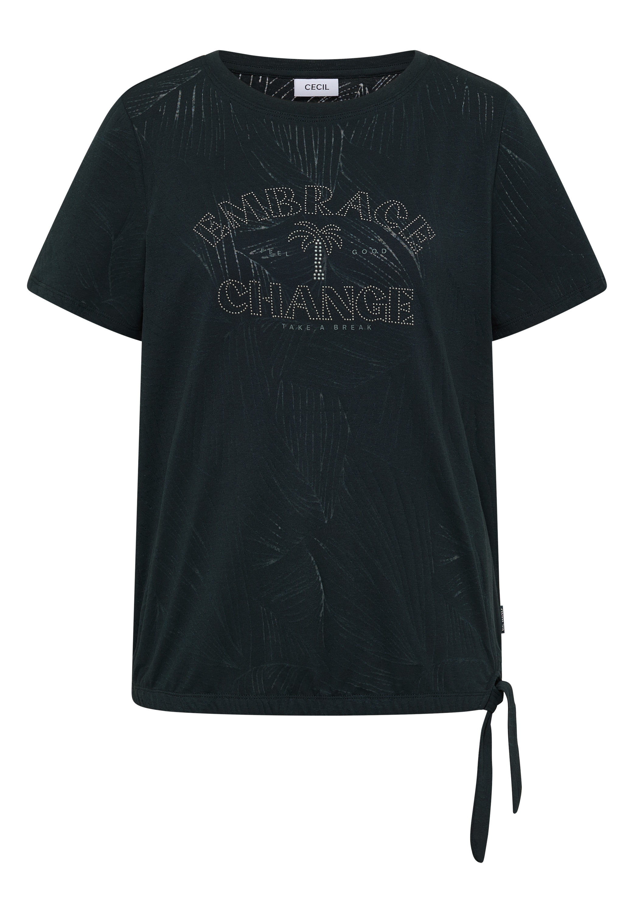 Cecil Rundhalsshirt Sommershirt im Ausbrenner-Look mit Wording