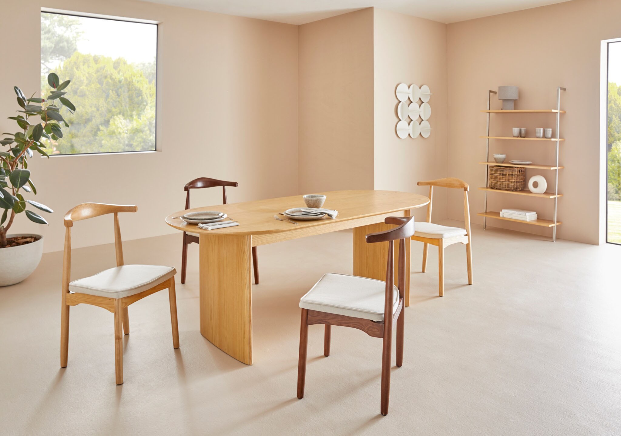 LeGer Home by Lena Gercke Esszimmerstuhl »Rianne«, (Set), 2 St., Gestellrahmen aus massivem Eschenholz, Sitzfläche mit Webstoffkissen