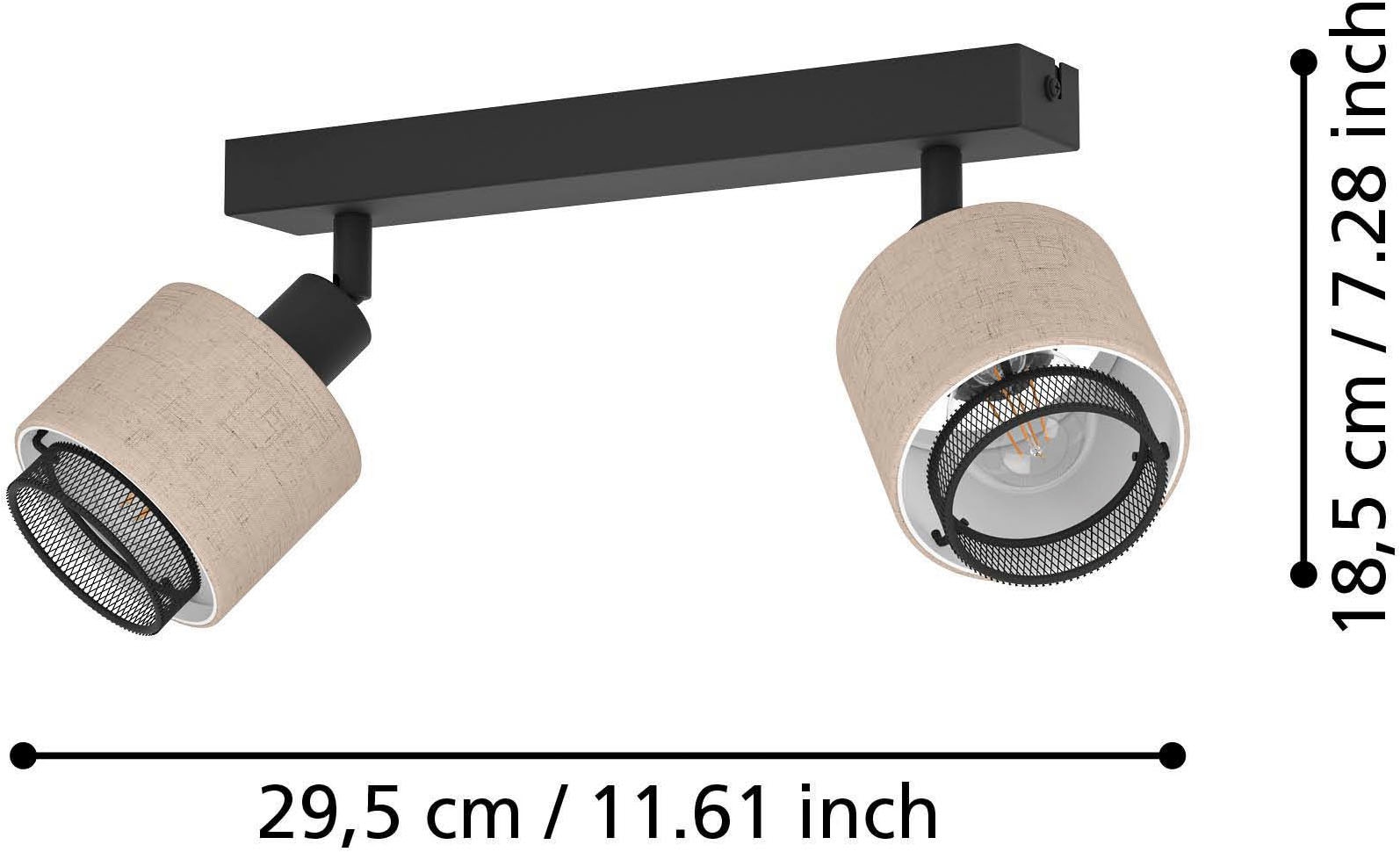 EGLO Deckenleuchte »Rosley Deckenstrahler, Textil und Metall, schwenkbare Spots, E14« E14 1 Stk. Spot - L31 x B9 x H18,5 cm - schwarz - 2X40W exkl.