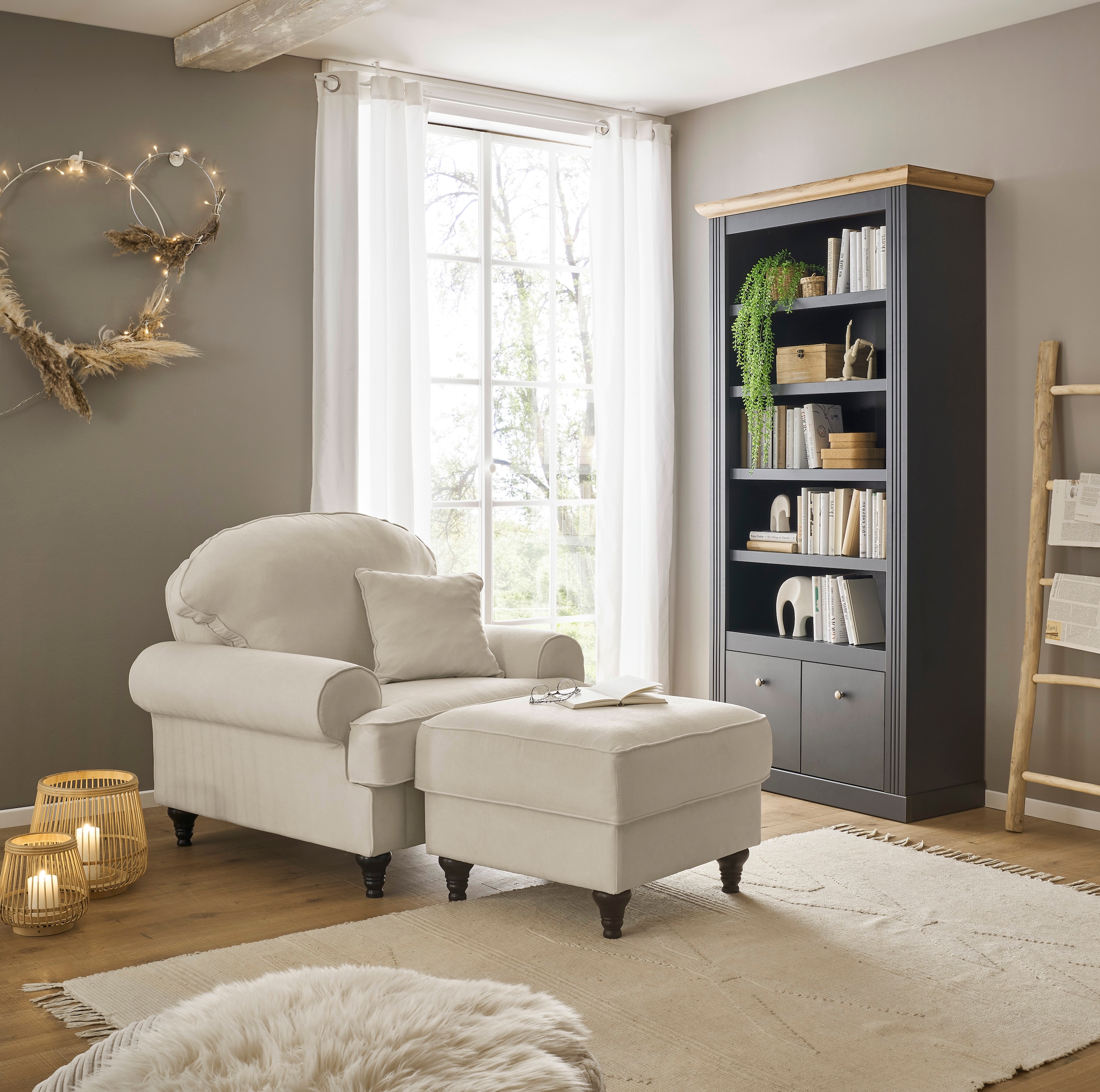 OTTO home Sessel »Westminster, Set in hochwertigem Microfaserbezug, 5 Farben verfügbar« Set, 1Sessel, 1 Hocker, 2 Stk. tlg. Enthält Sessel & Hocker, Federkern-Polsterung, gedrechselter Fuß