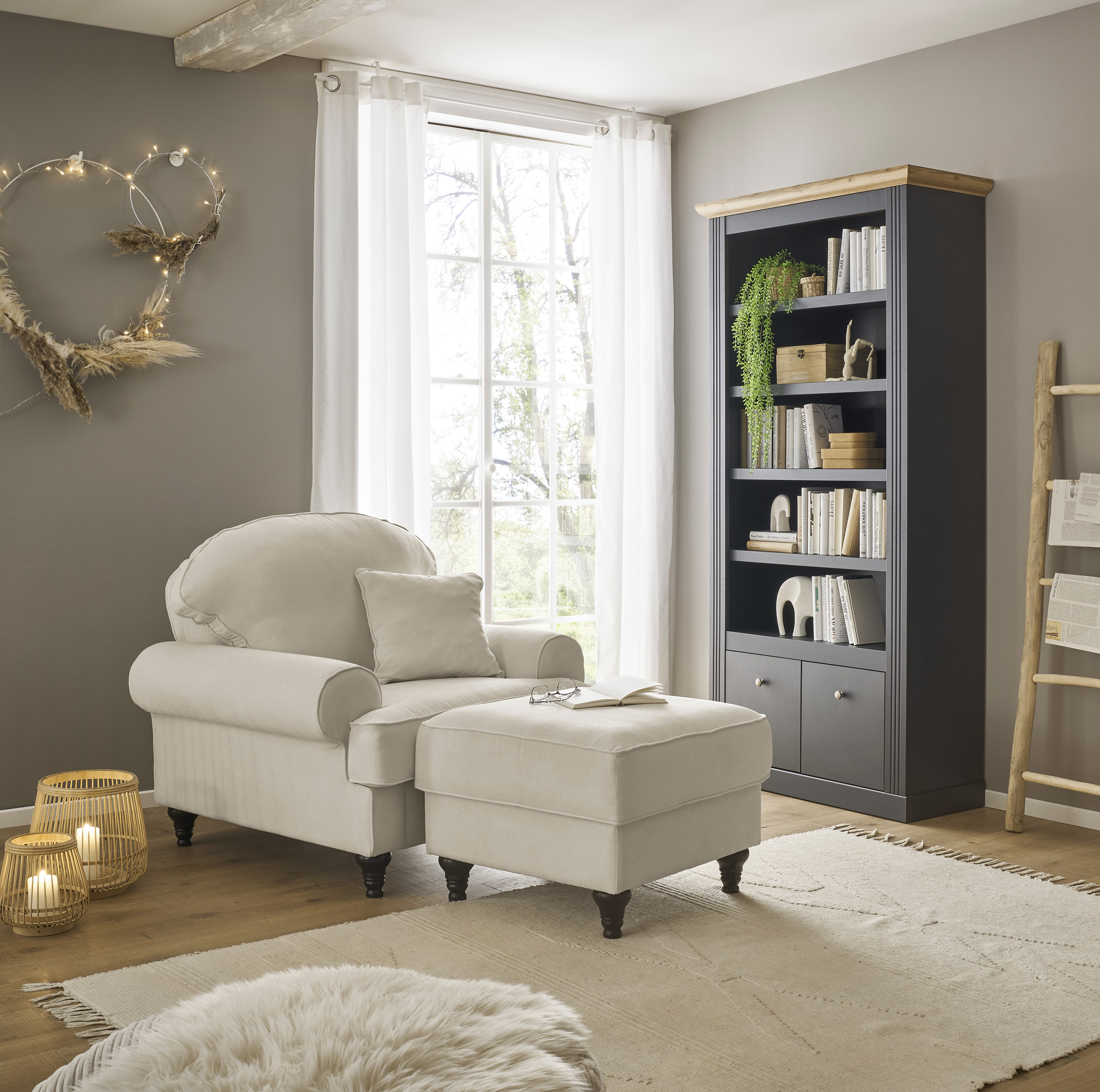 OTTO home Sessel "Westminster, Set in hochwertigem Microfaserbezug, 5 Farben verfügbar" Set, 1Sessel, 1 Hocker, 2 Stk. tlg. Enthält Sessel & Hocker, Federkern-Polsterung, gedrechselter Fuß