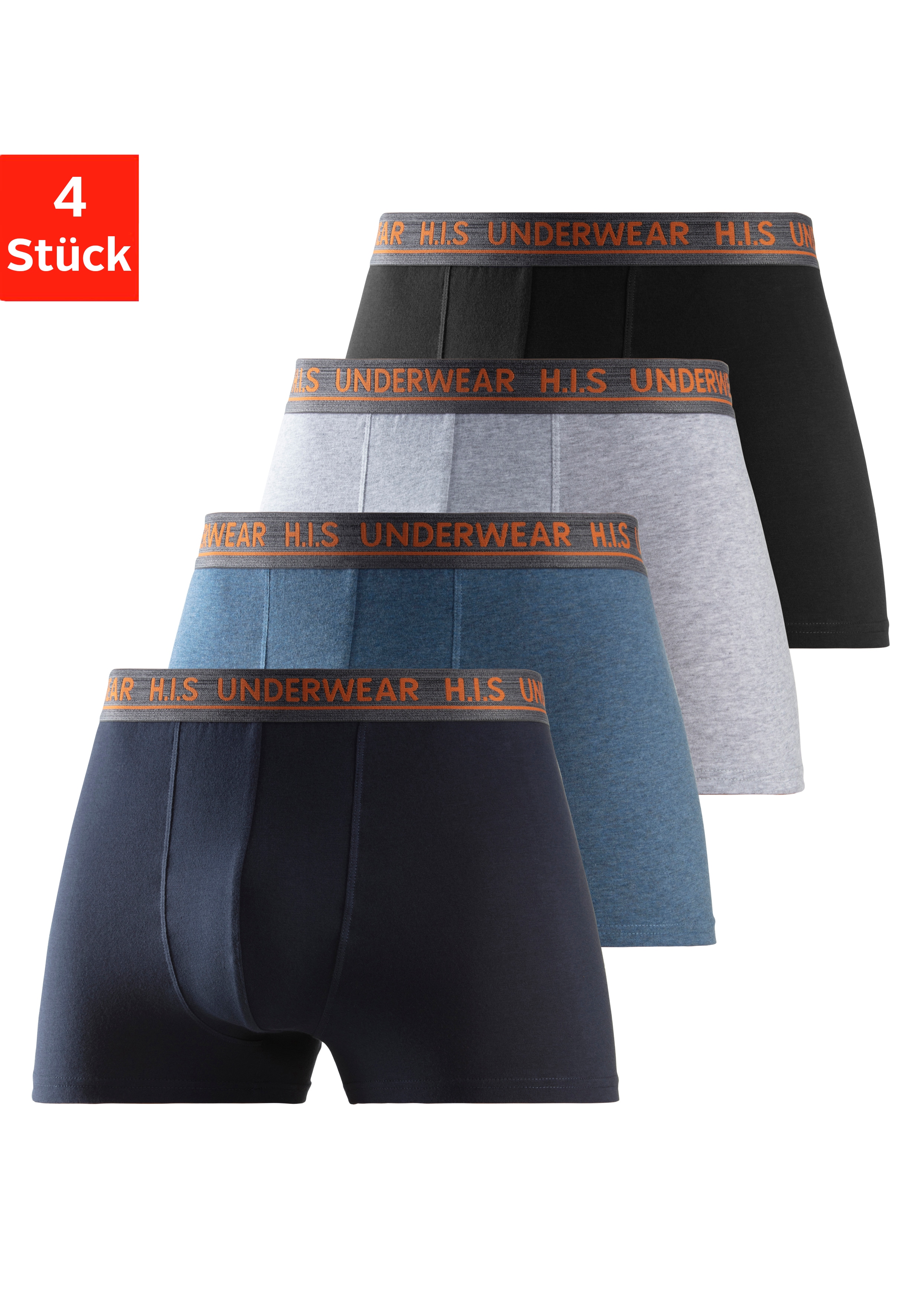 H.I.S Boxer "Boxershorts für Herren" Packung, 4 Stk. mit bequemem Stretchbündchen