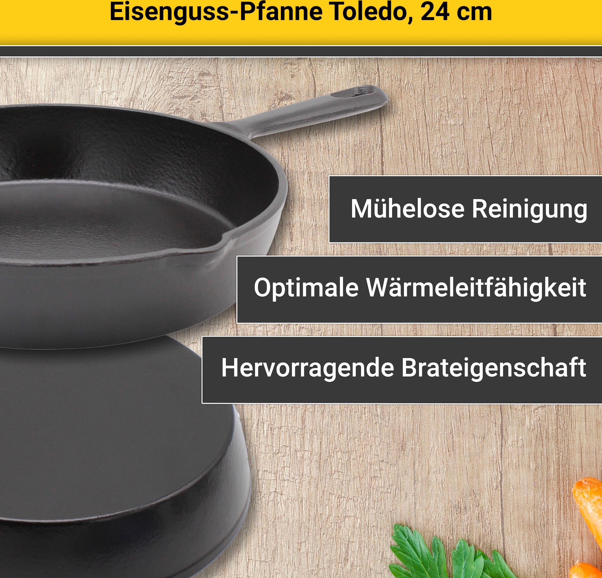 Krüger Bratpfanne »Einsenguss Pfanne TOLEDO« Gusseisen 1 Stk. tlg. für Induktions-Kochfelder geeignet