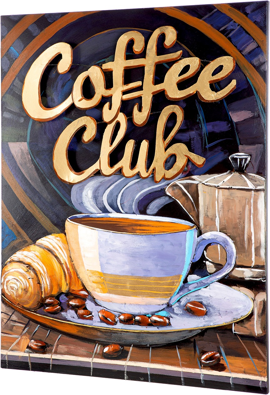 GILDE Metallbild »Bild rechteckig Coffeeclub  blau« Bar & Lounges 1 Stk. tlg. Kaffeemotiv Coffee Bar Schriftzugbild Café-Deko Barista-Style