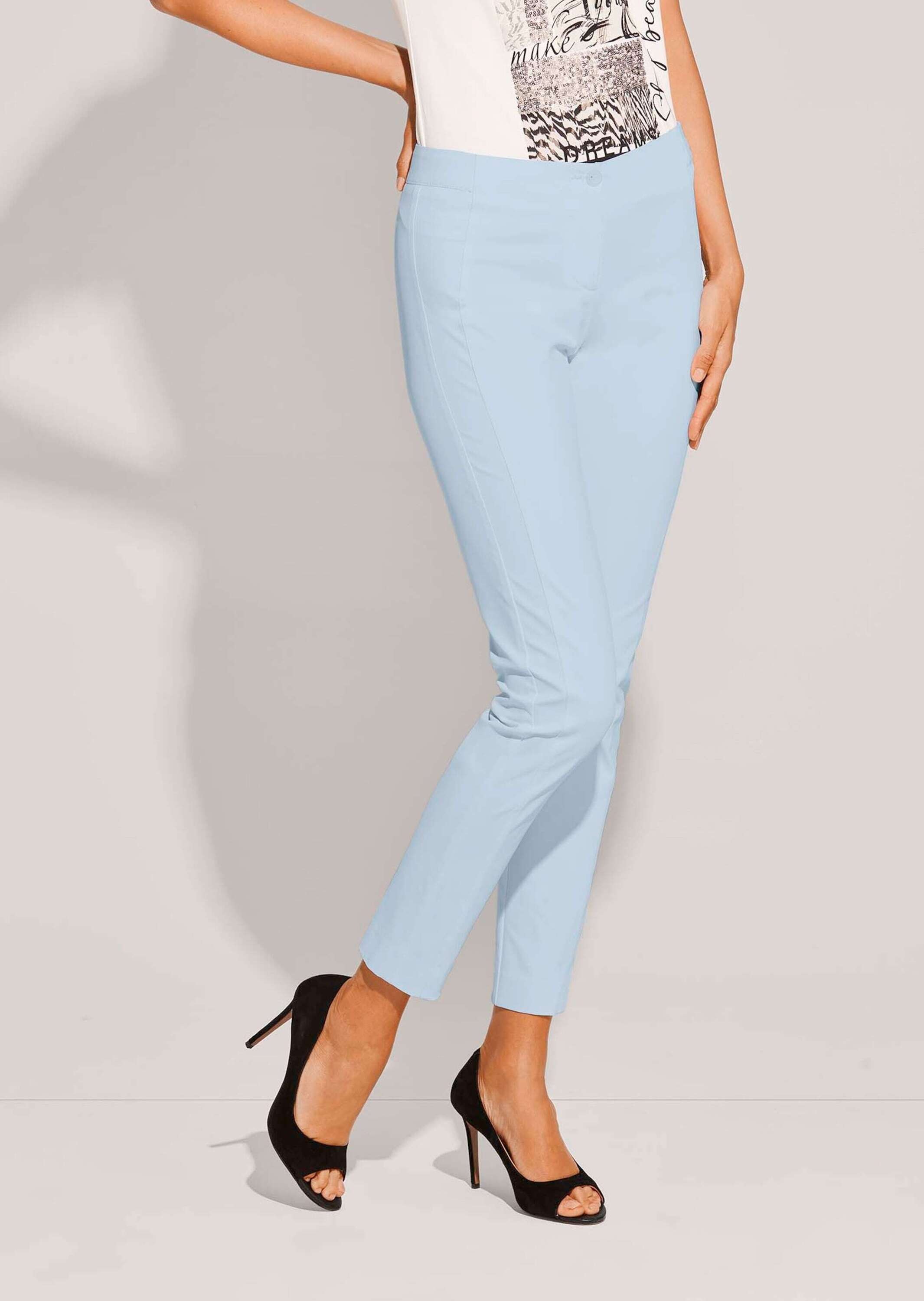 Stoffhose MADELEINE "Hose Schlanke Stretch-Hose mit Vichy-Karo", Damen, Gr. 34, N + K Gr, blau (bleu), Obermaterial: 74% Viskose CV. 23% Polyamid PA. 3% Elasthan EL., Hosen Stoffhose 2