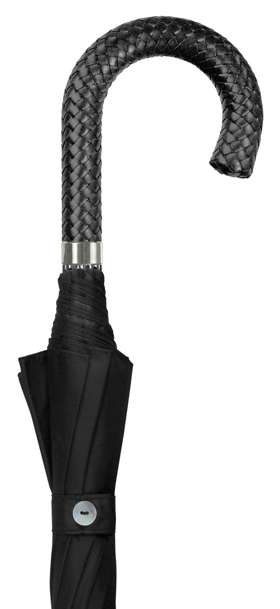EuroSCHIRM® Stockregenschirm »Brilliant Luxus, schwarz«, Regeschirm für Herren, mit Griff aus echtem Rindleder