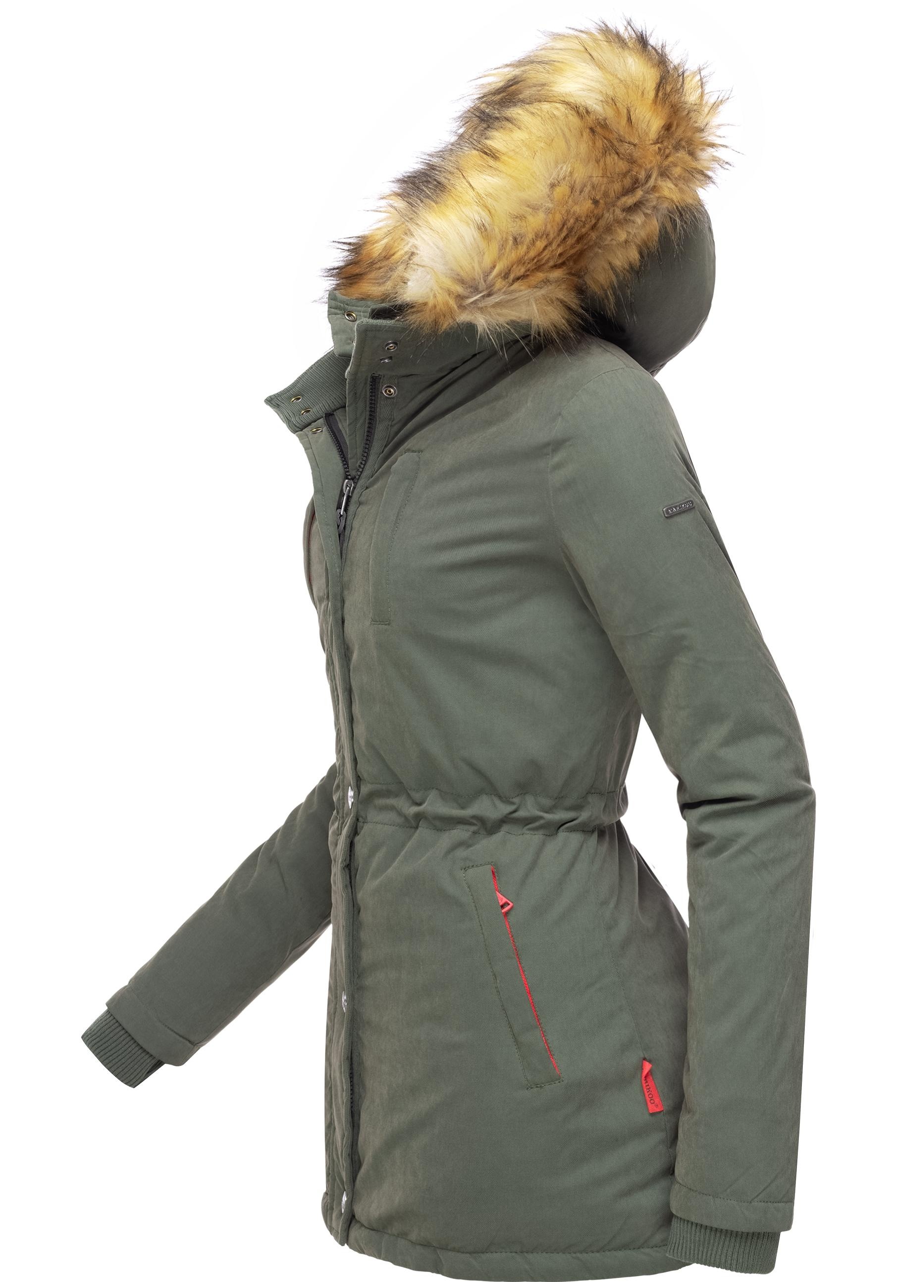 Marikoo Wintermantel "Akira" edler Winterparka mit Kunstfellkapuze günstig online kaufen