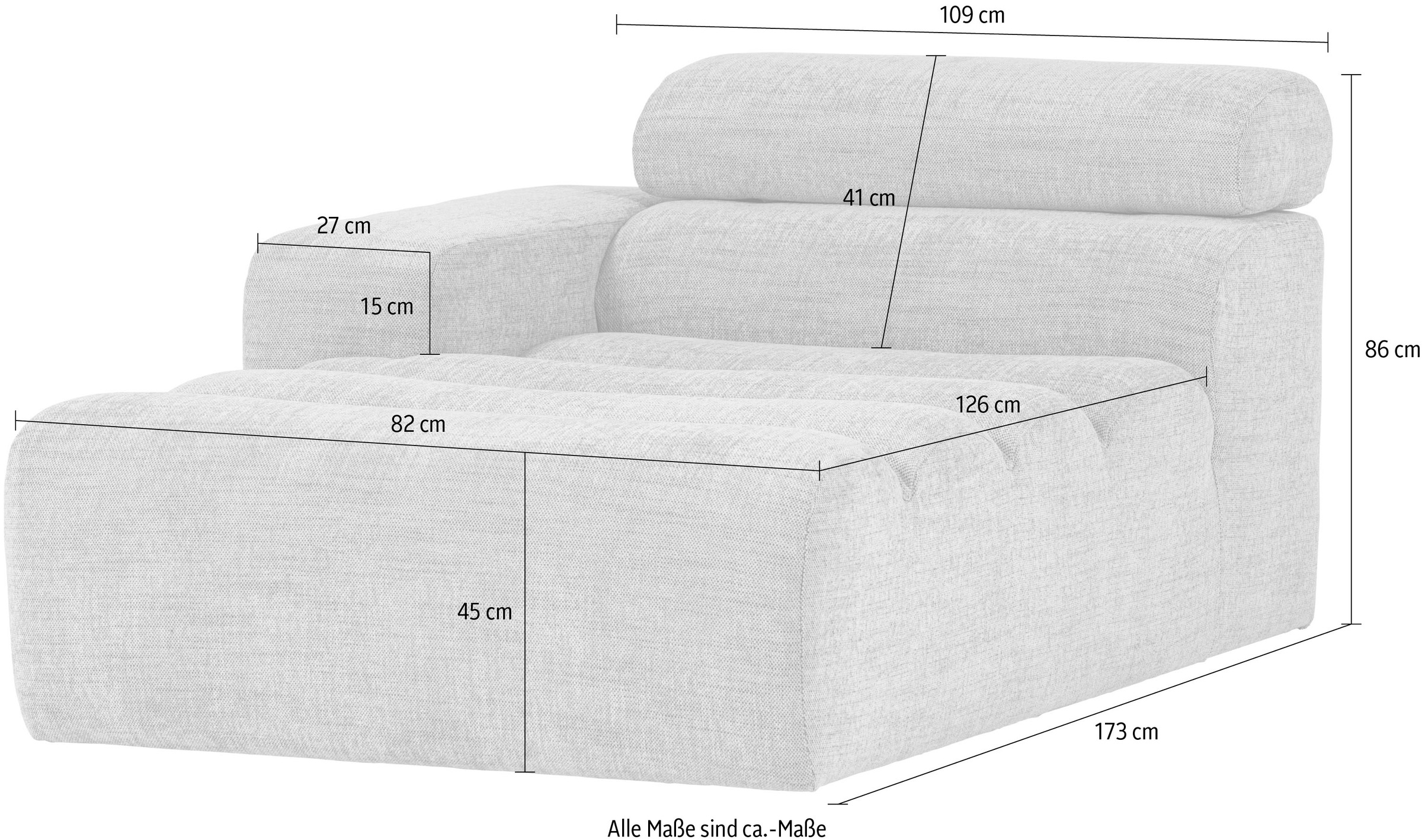 WOOOD Sofaelement »Novi Bezug mit verstellbarer Nackenstütze B 109 x T 173 x H 86 cm« Tragkraft 120 kg, Maximale Verschleißfestigkeit