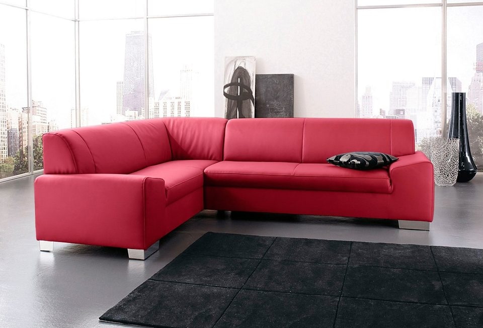 DOMO collection Ecksofa "Alisson, zeitlose Optik, flache Armlehnen, Breite 249cm, L-Form" fester Sitzkomfort, wahlweise mit Bettfunktion