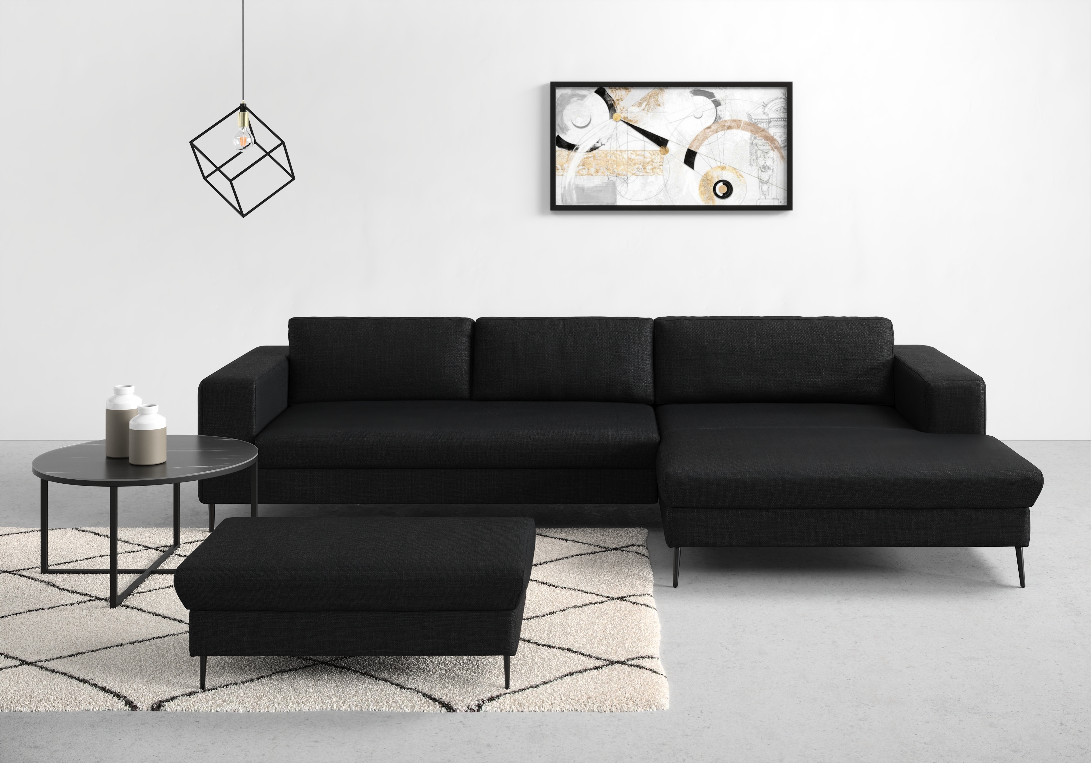 DOMO collection Ecksofa "Modica, zeitlos & elegant, Breite 329cm, hoher Fuß, bequem, L-Form" Auch in Cord, Fußhöhe passend für gängige Saugroboter