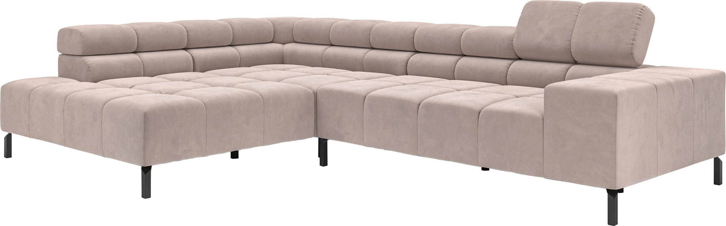 INOSIGN Ecksofa »Ancona New, wahlweise motorische Sitztiefenverstellung, auch in Cord«, feine Steppung, mit Kopfteilverstellung, 3 Zierkissen, L-Form