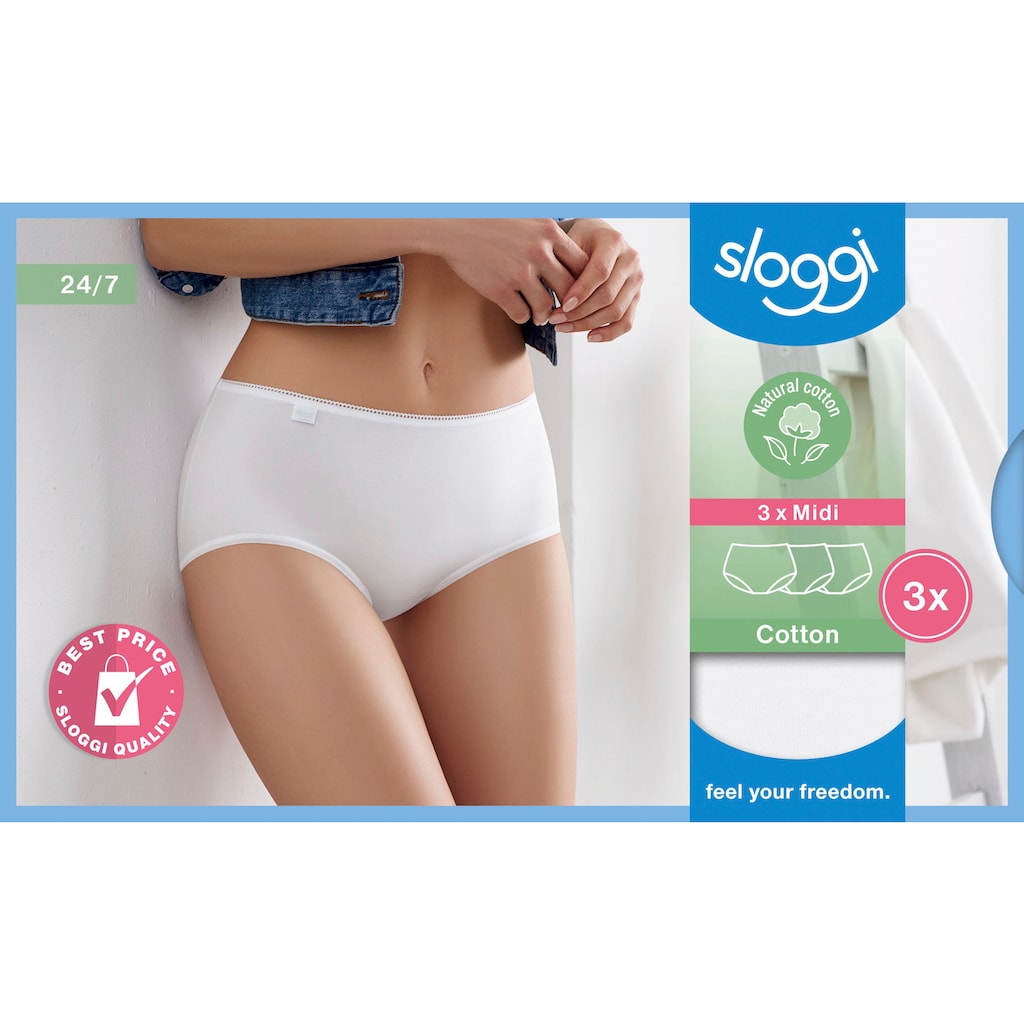 sloggi Midislip »24/7 Cotton Midi C3P«, (3er Pack), mit elastischer Mäusezähnchenkante