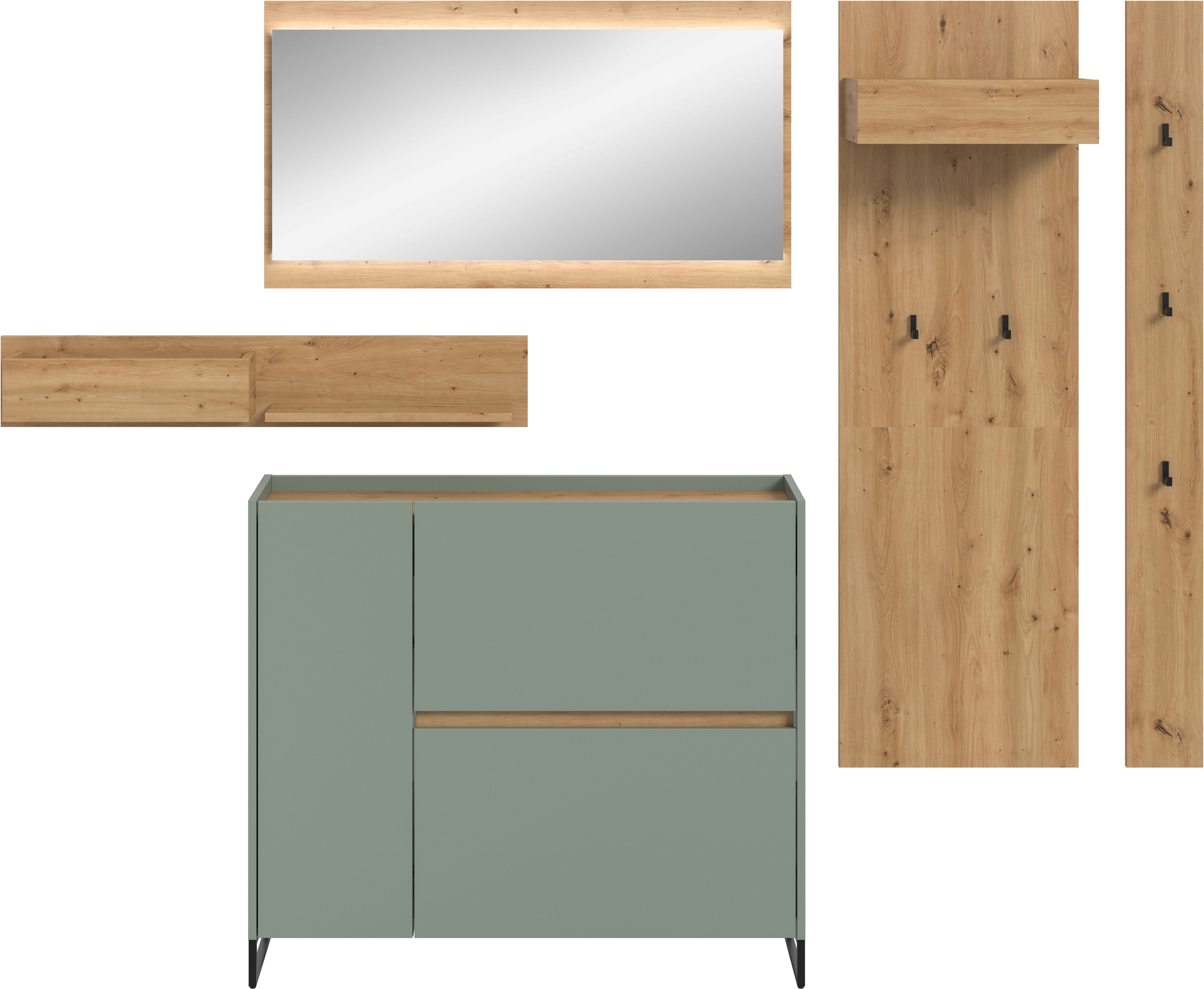 Thumbnail - Home affaire Garderoben-Set "EVRID, 5-teilig, Breite 236 cm, inkl. Beleuchtung" best. aus: Wandboard, Kommode, Spiegel, ...