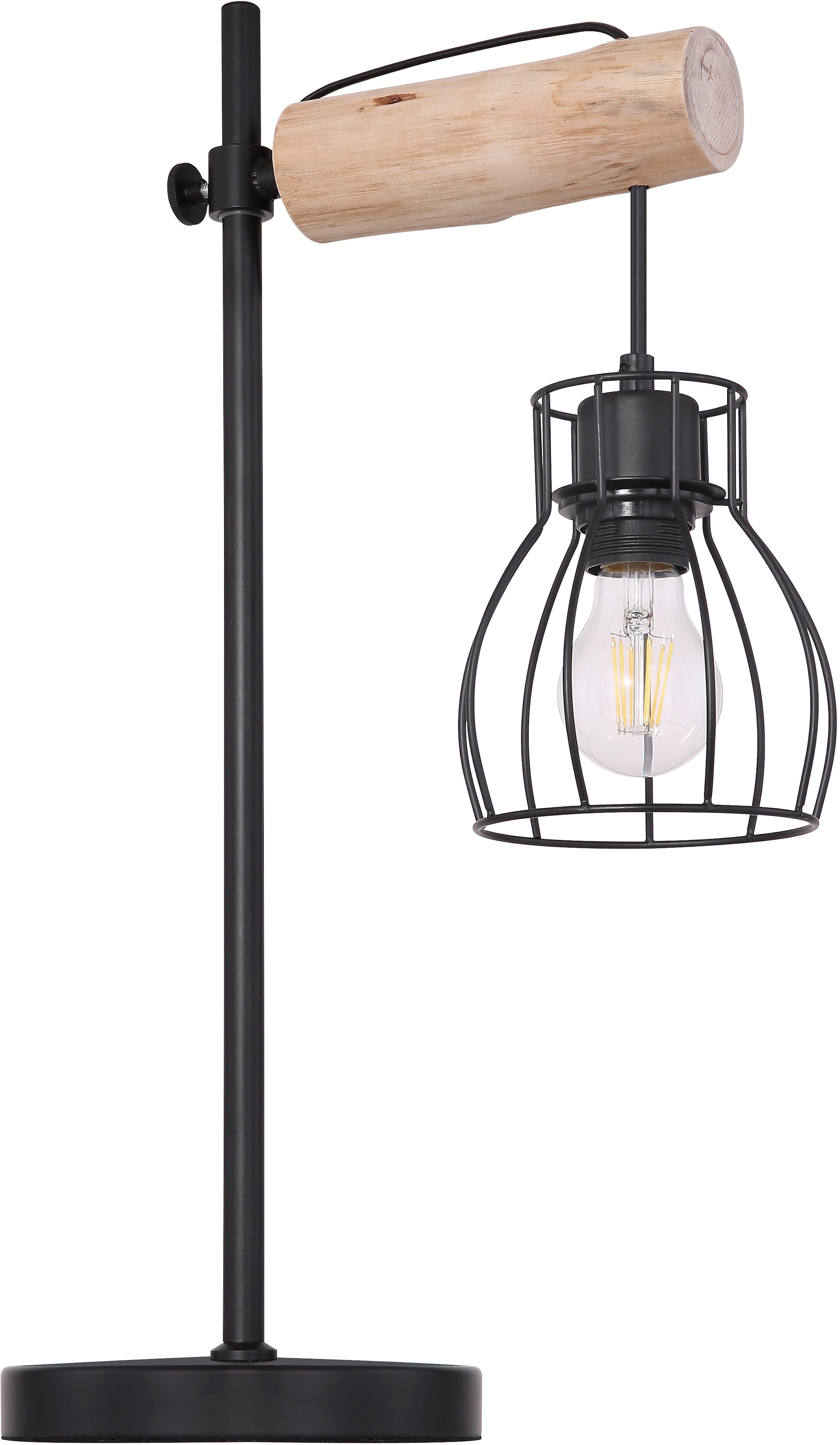 GLOBO LIGHTING Tischleuchte »MINA« E27 1 Stk. Tischleuchte Schwarz/Holz, Wippschalter, E27