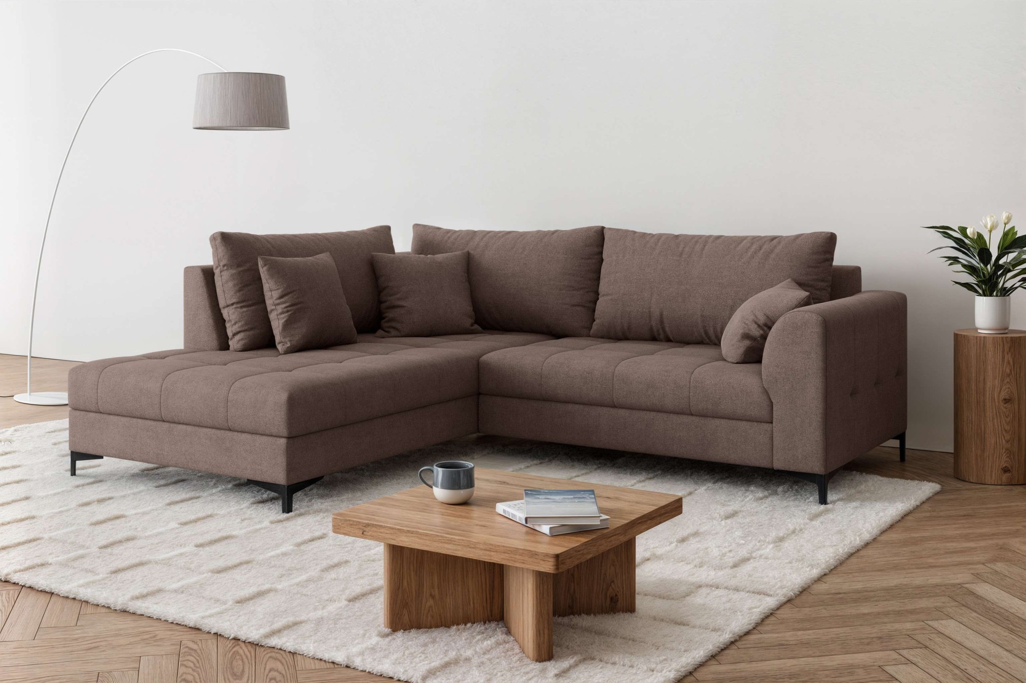 Ecksofa OTTO HOME "LEEVKE Design-Sofa mit Ottomane rechts/links bestellbar, Breite 232 cm", braun, B:232cm H:80cm T:190cm, 92% Polyester, 8% Nylon, Sofas, Ecksofa, in vielen modernen Farben erhältlich, belastbar bis 480 kg 5
