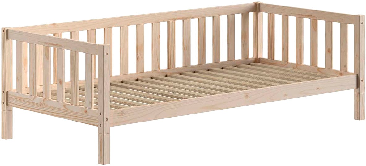 Vipack Kinderbett "Dallas, Massivholzbett, umbaubar vom Boden- zum Daybett" inkl. Rolllattenrost und Sprossenumrandung, 90 oder 140x200 cm breit, stabil und standfest gebaut, wahlweise Kiefer massiv natur oder weiß