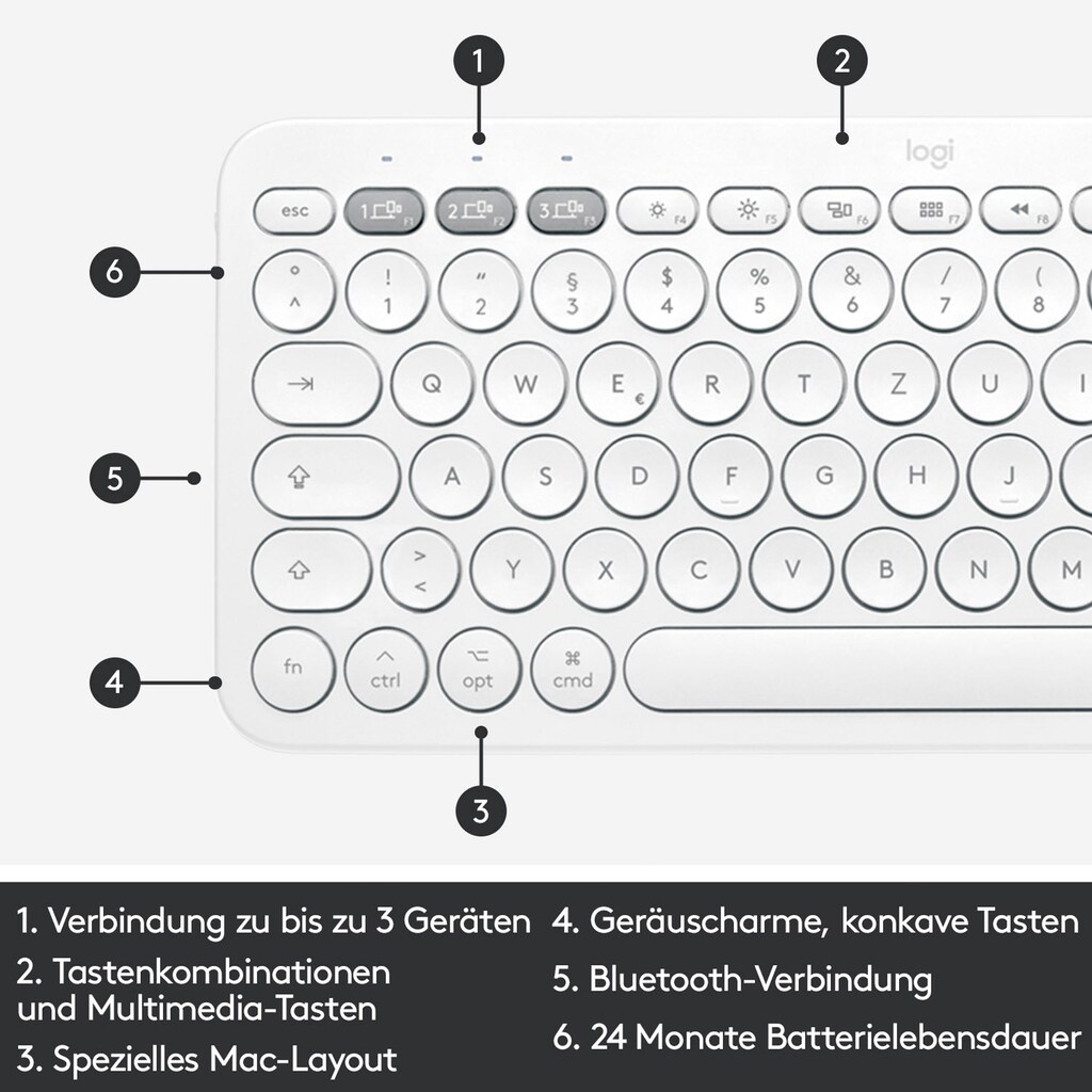 Logitech Apple-Tastatur »K380 offwhite«, (Easy-Switch-iOS Sondertasten)