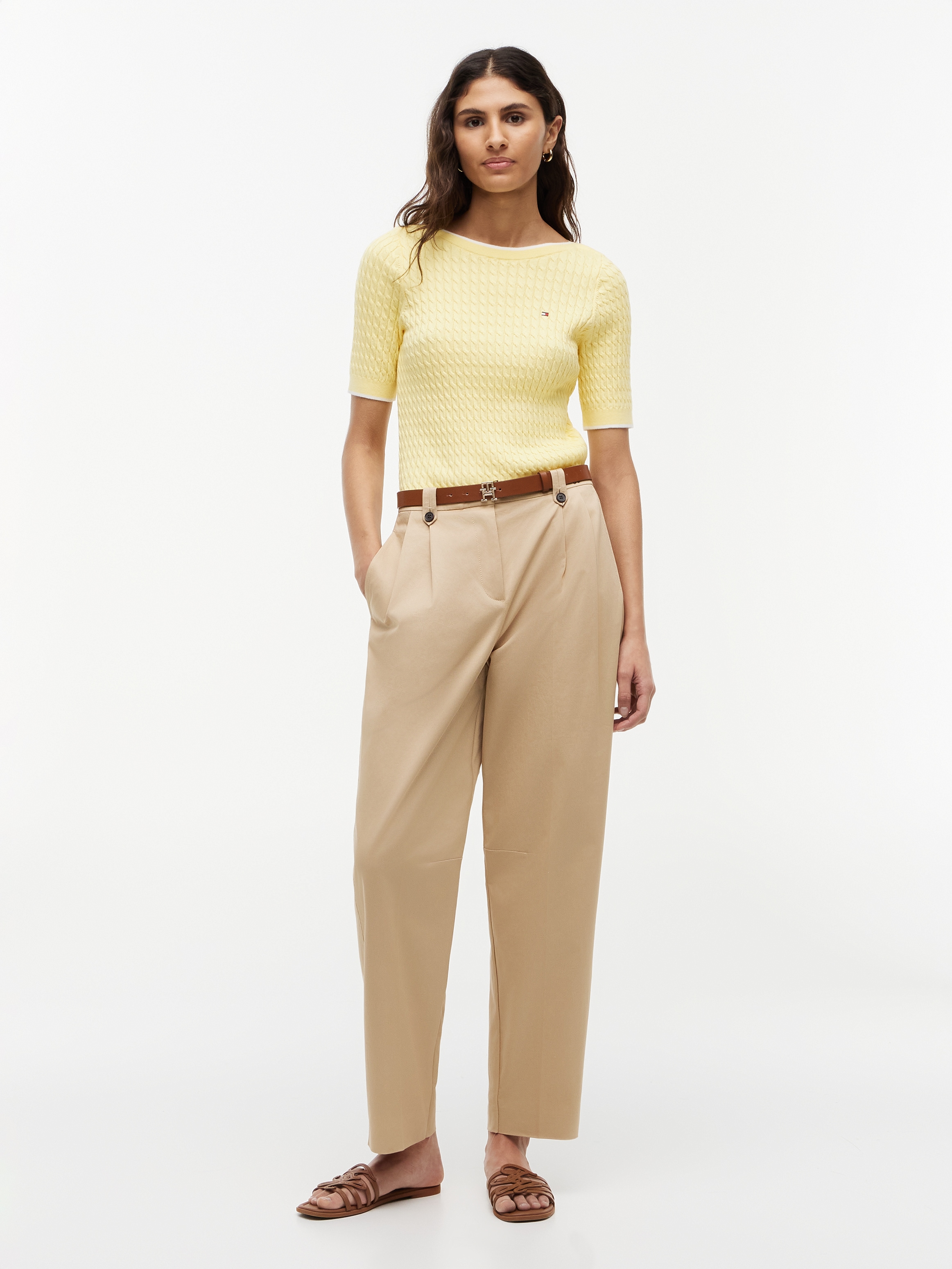 Tommy Hilfiger Kurzarmpullover »FINE GG CABLE BOAT NK S/S« Baumwolle, mit Zopfstrickmuster