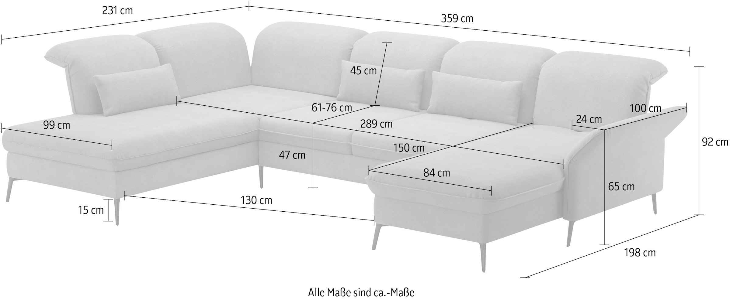 sit&more Wohnlandschaft »Emely«, mit Sitztiefenverstellung optional mit Bettfunktion und Bettkasten