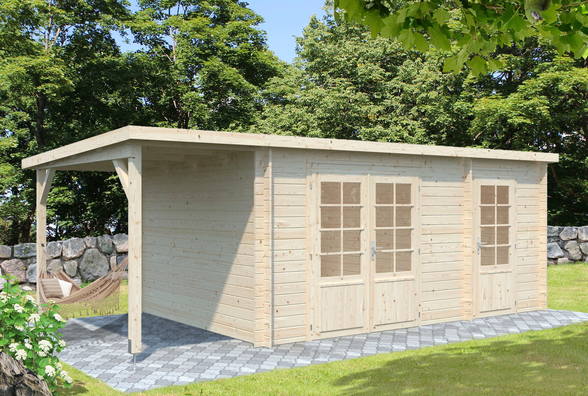 Palmako Gartenhaus "Ella" 13,1+3,9 m², mit Anbaudach günstig online kaufen