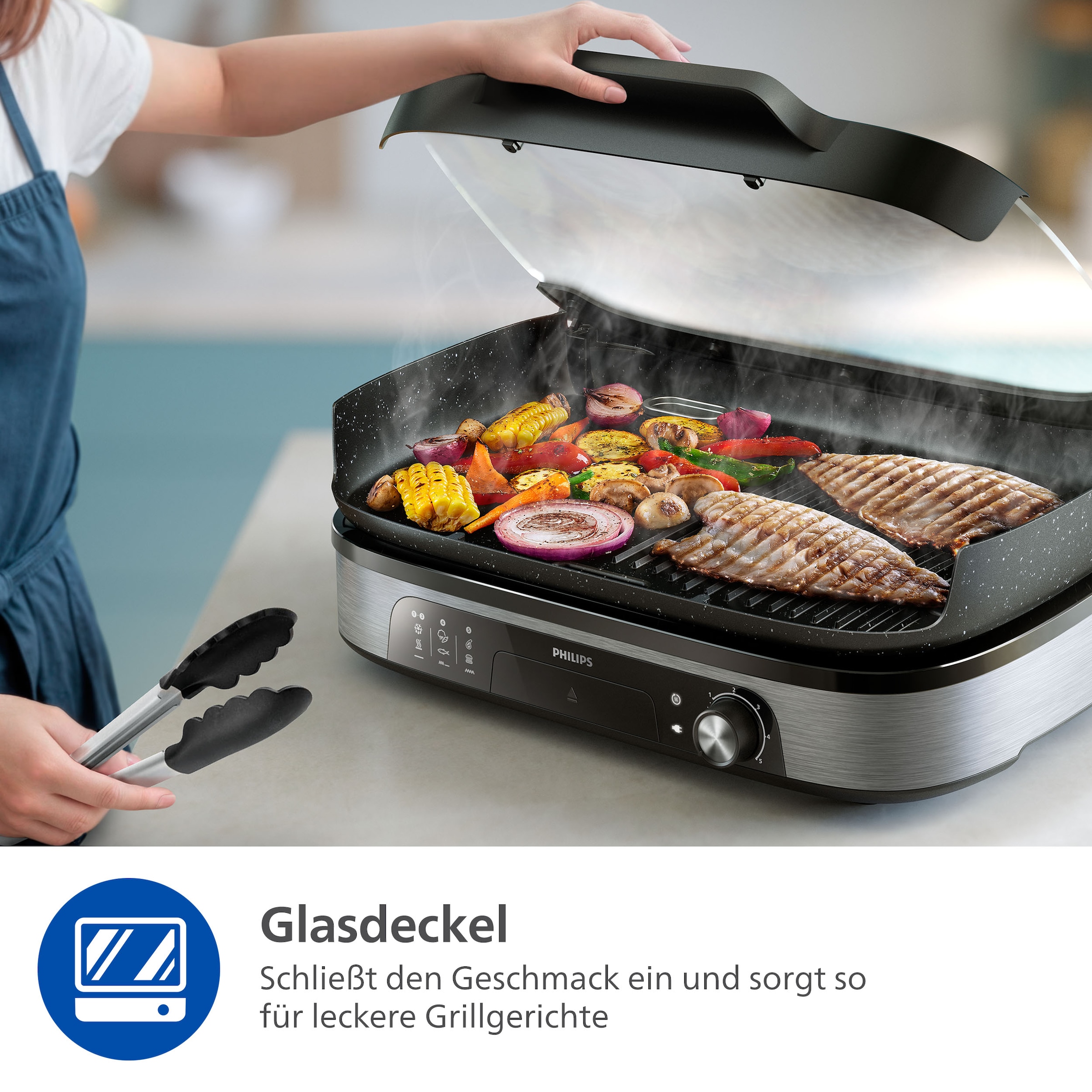Philips Tischgrill »HD6212/90 5000 Series, Smoker und Aromainfusor«, 2400 W, mit einstellbarer Temperatur u. Grillfläche von 1250 cm²