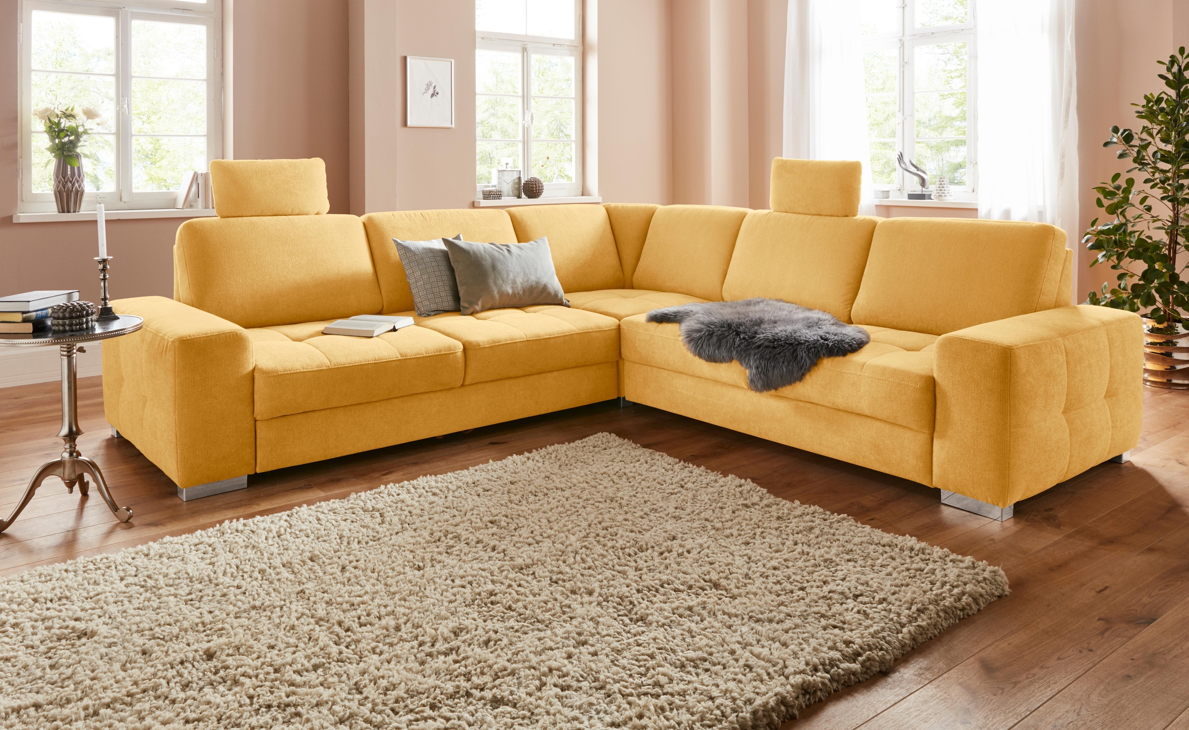 sit&more Ecksofa »Santorini L-Form«, mit Federkern und Sitztiefenverstellung, wahlweise mit Bettfunktion