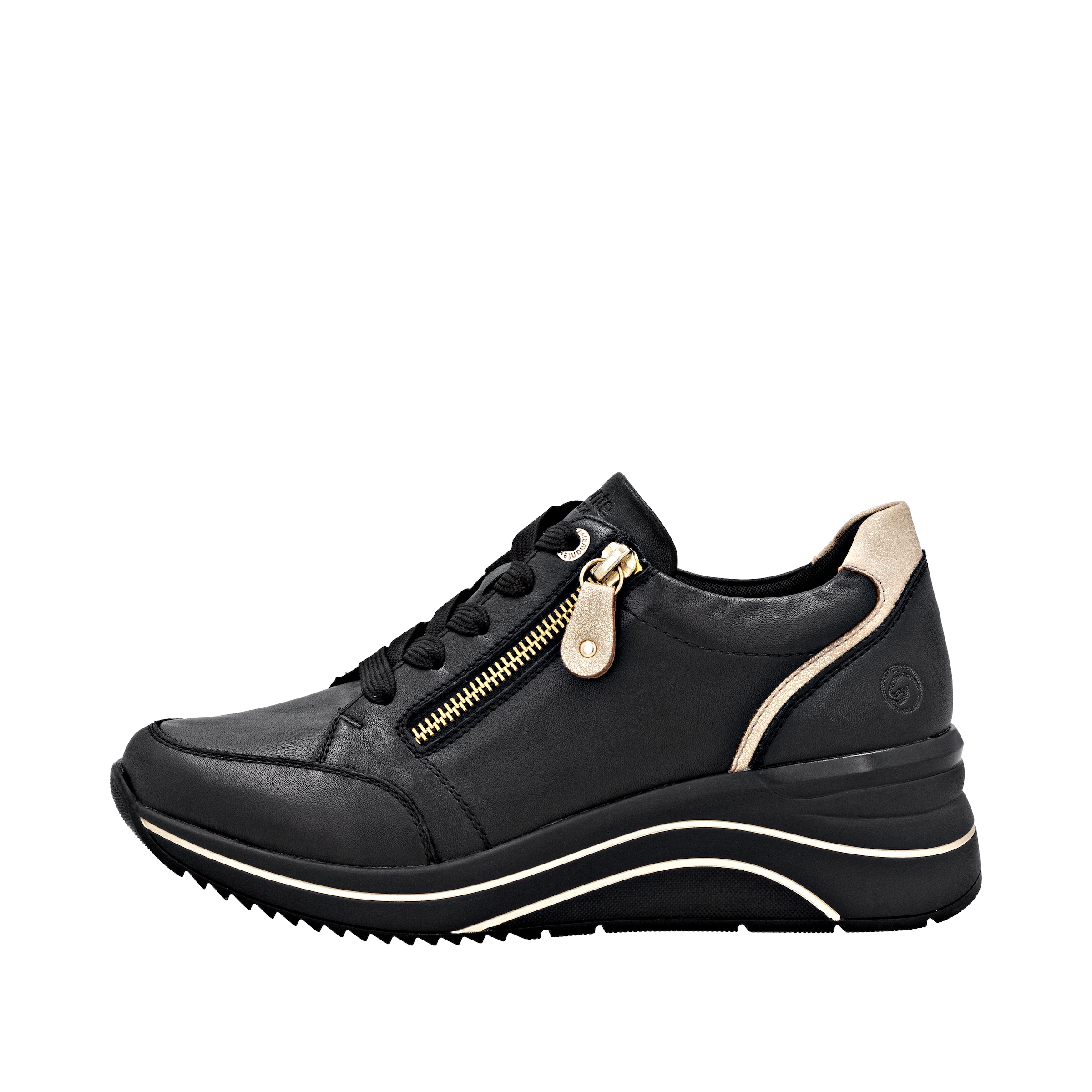 Remonte Keilsneaker, Freizeitschuh, Halbschuh, Schnürschuh mit goldfarbenem Logoanhänger