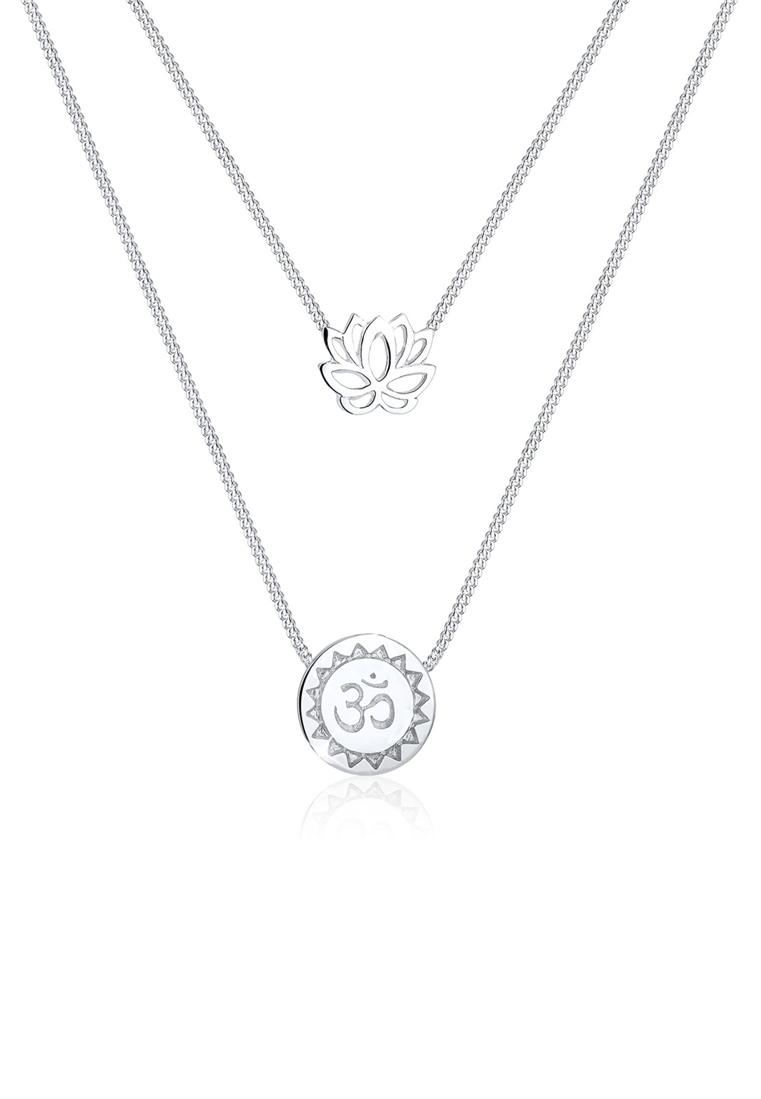 ELLI Damen Gliederkette "Lotusblume Om Symbol Yoga Mantra Layer 925 Silber", 40, ohne Stein, Silber 925 (Sterlingsilber), L: 40silber, Silber 925