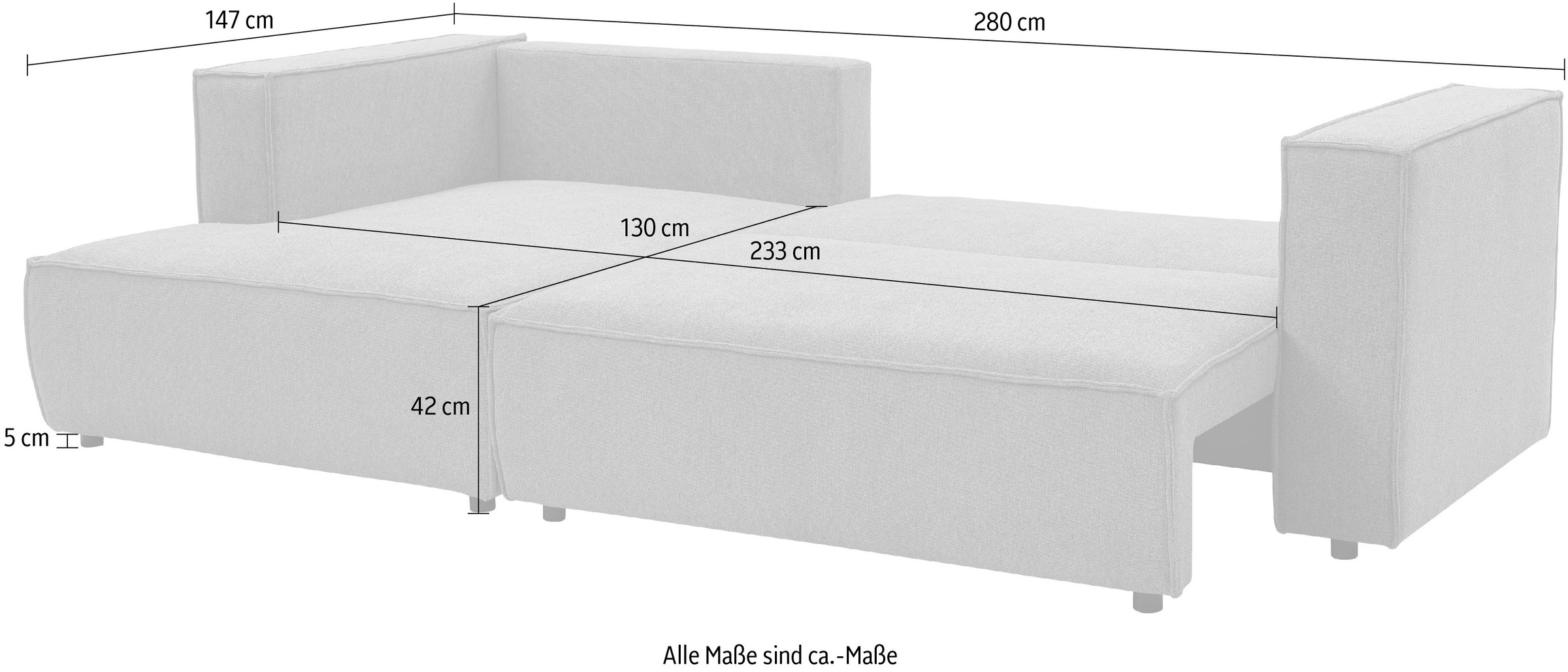 WERK2 Ecksofa »Atlanta, moderne Designsprache, Stellmaße 280x147cm, L-Form, Kedernaht«, hoher Komfort, Schlaffunktion & Bettkasten, Cord, Anthrazit