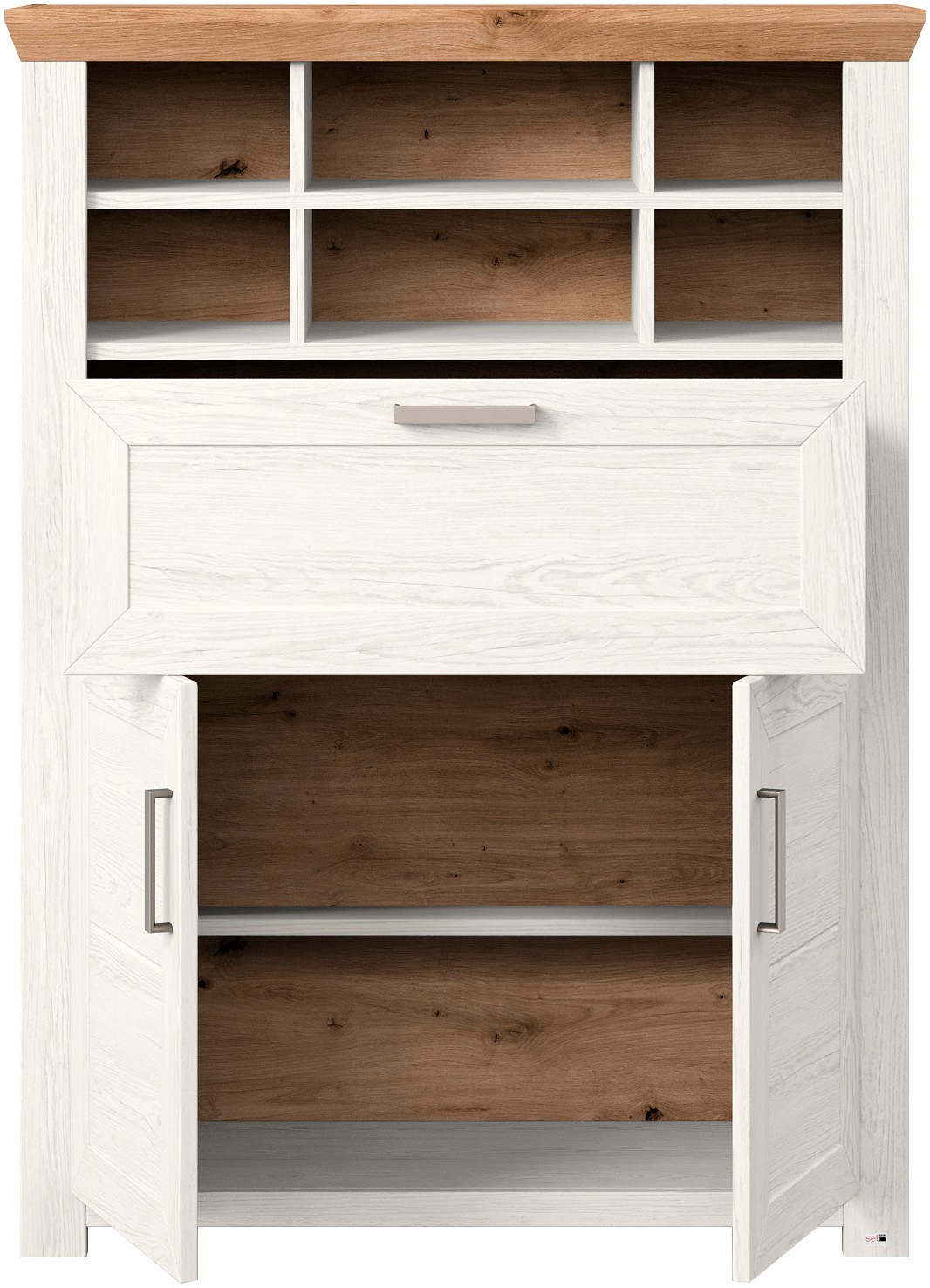 set one by Musterring Highboard »York«, Typ 15, mit Holztüren und Klappe, Beleuchtung optional, Breite 105 cm
