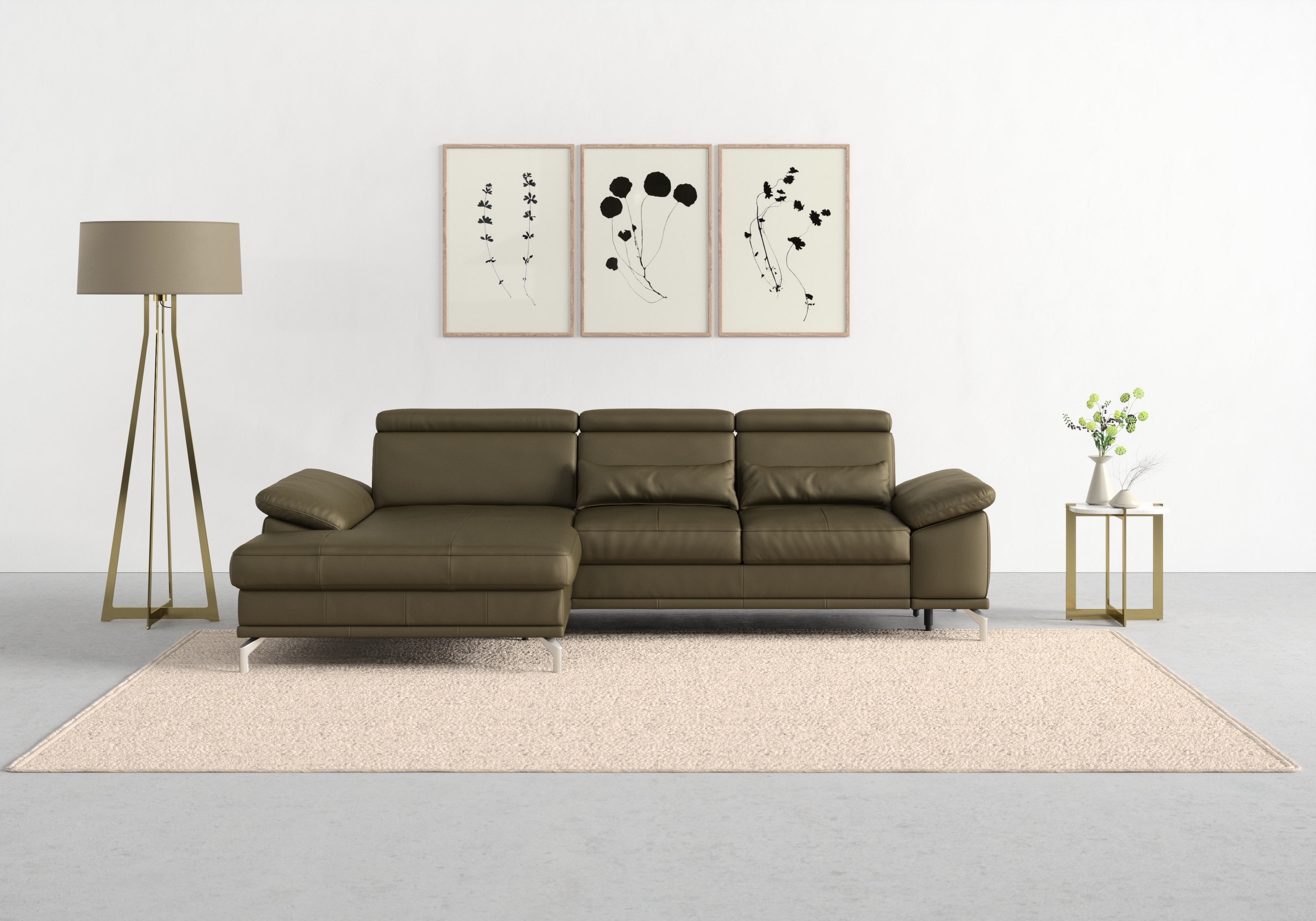 sit&more Ecksofa "Cabrio L-Form, B: 295 cm, mit Sitztiefen-, Arm- & Kopfteilverstellung" 2 Nierenkissen, Federkern, optional Schlaffunktion und Stauraum