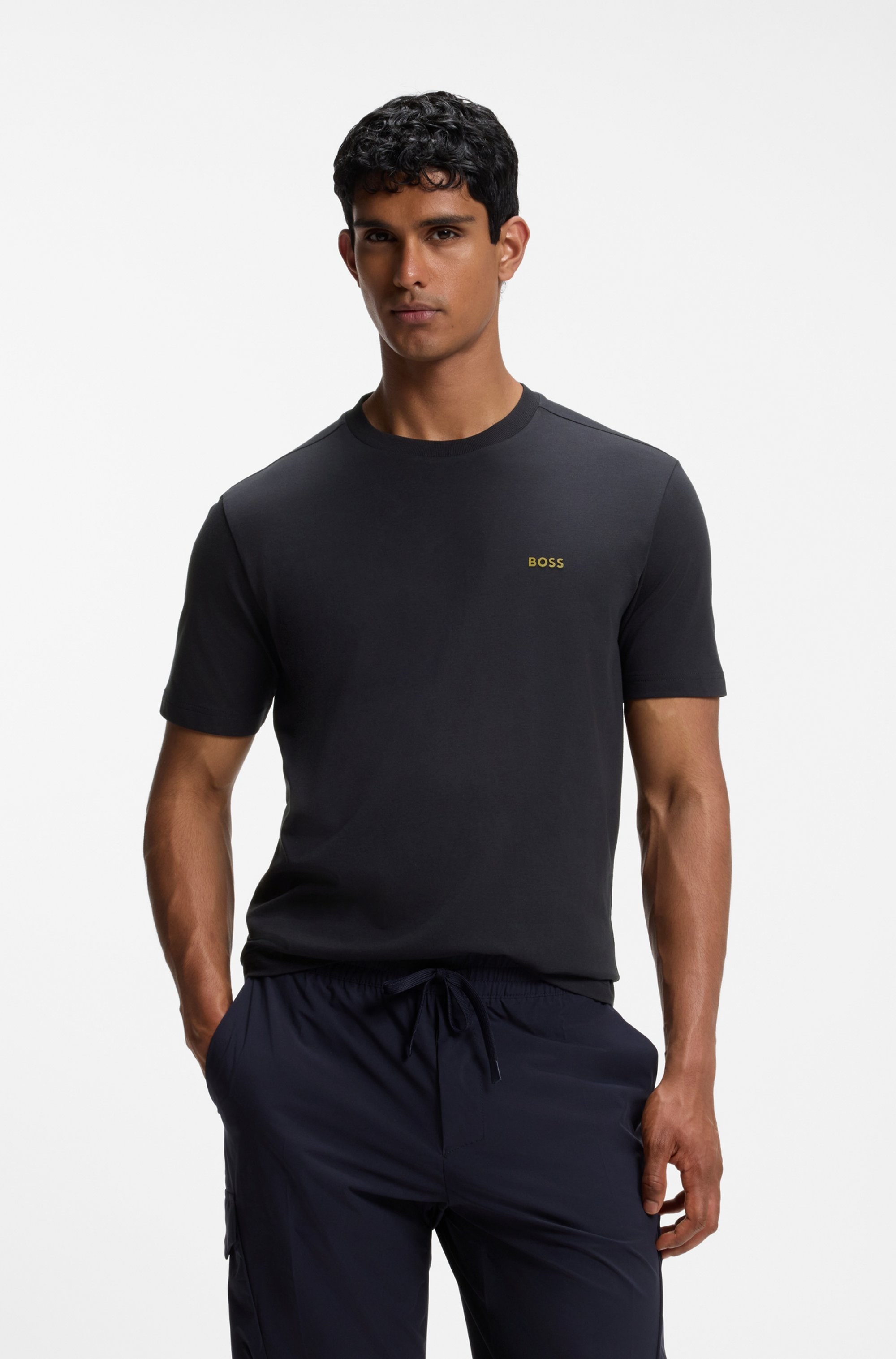 BOSS GREEN "Tee Regular Fit" Stretch Jersey Cotton, Logo on Chest, Rundhals