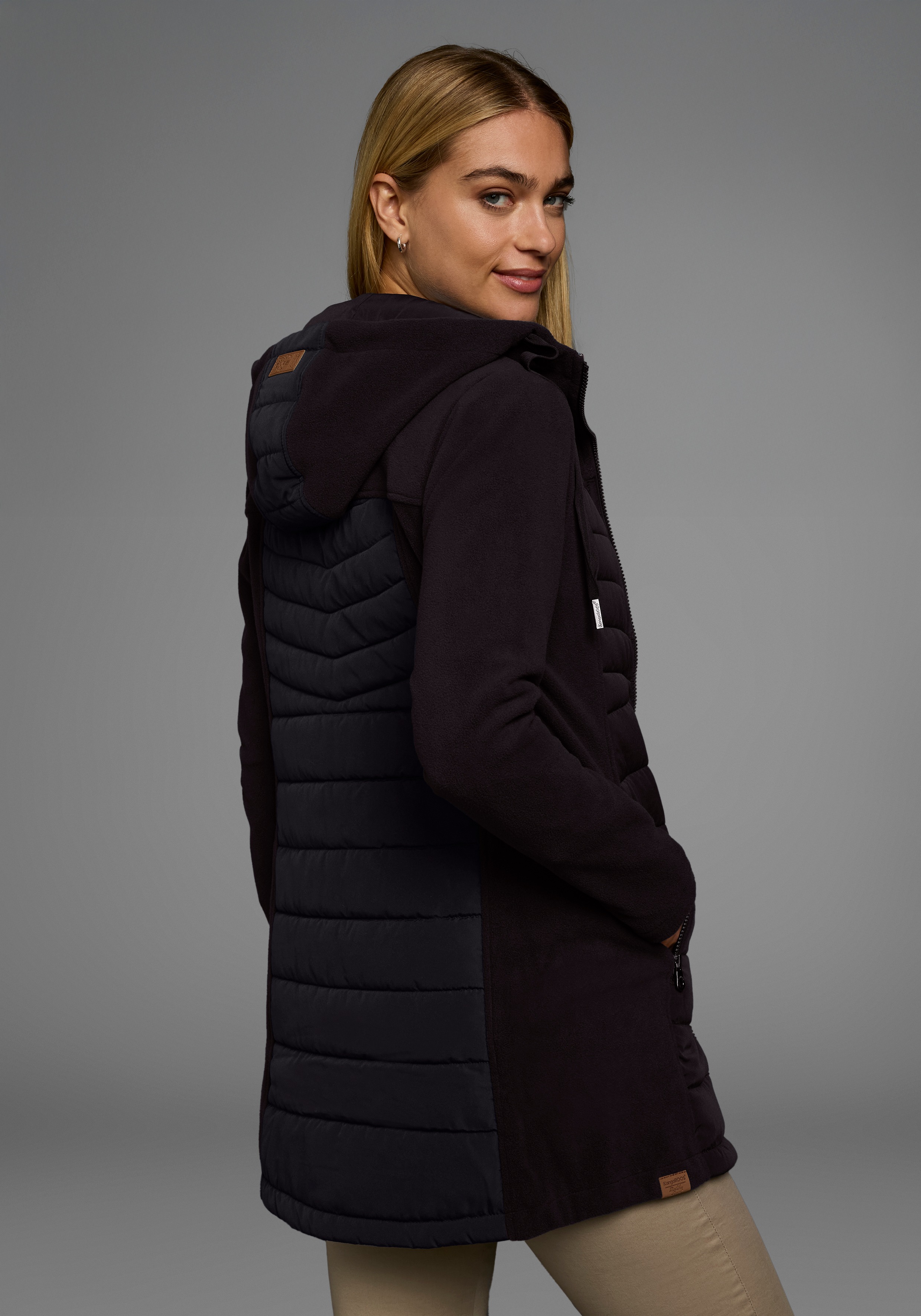 Thumbnail - KangaROOS Langjacke mit Kapuze Hybridjacke - Fleecejacke mit wattierten Bereichen