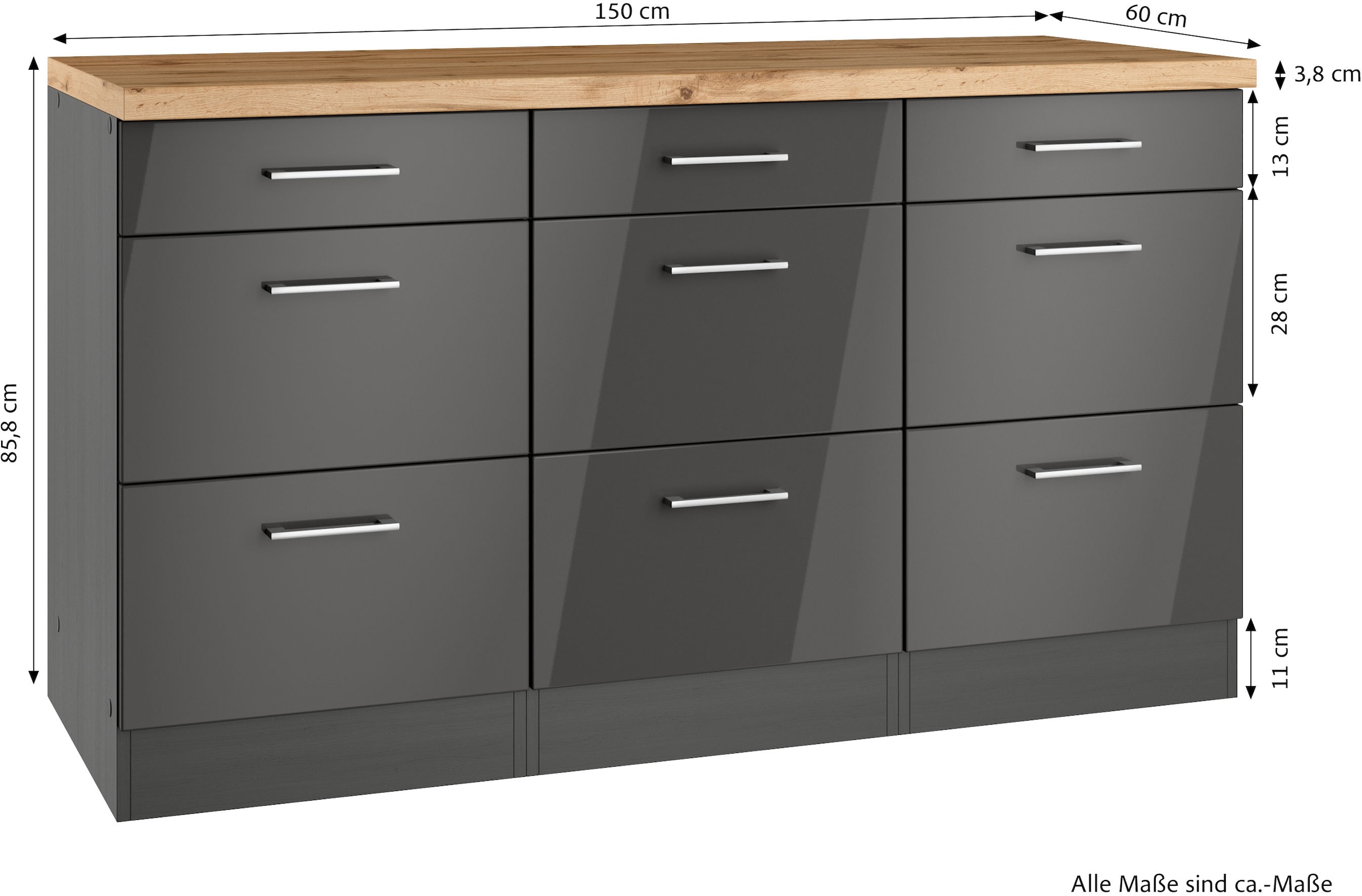 KOCHSTATION Unterschrank »KS-Milan«, HELD Möbel,Auszugschrank 150 cm, matte oder hochglänzende Fronten