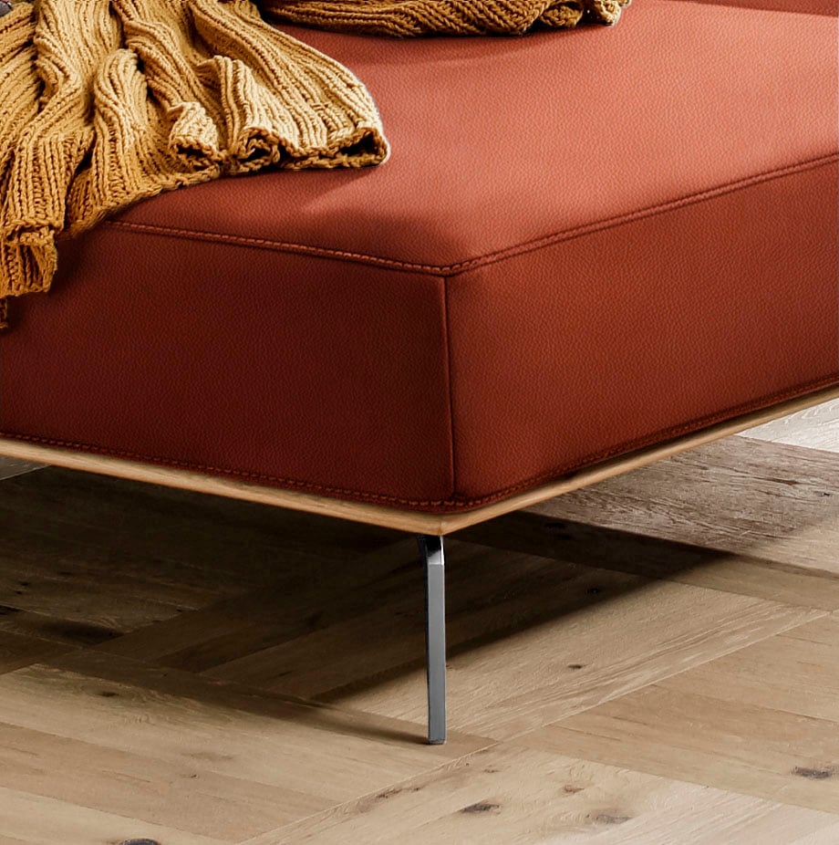 W.SCHILLIG Ecksofa »run, Designsofa, bequem, L-Form«, mit elegantem Holzsockel, Füße in Chrom glänzend, Breite 299 cm