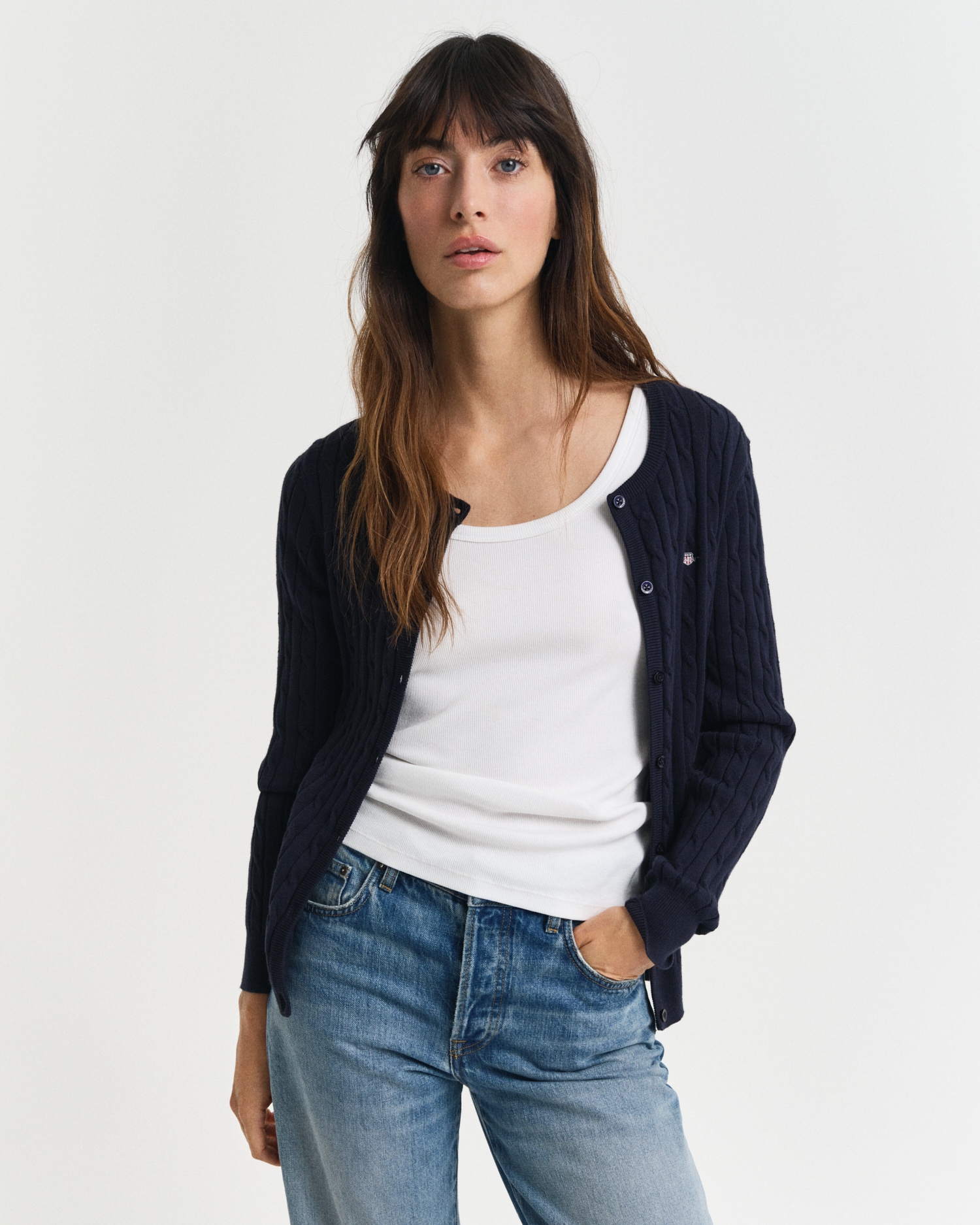 Gant Cardigan "STRETCH COTTON CABLE", Zopfmuster, Slim Fit, Rundhals günstig online kaufen
