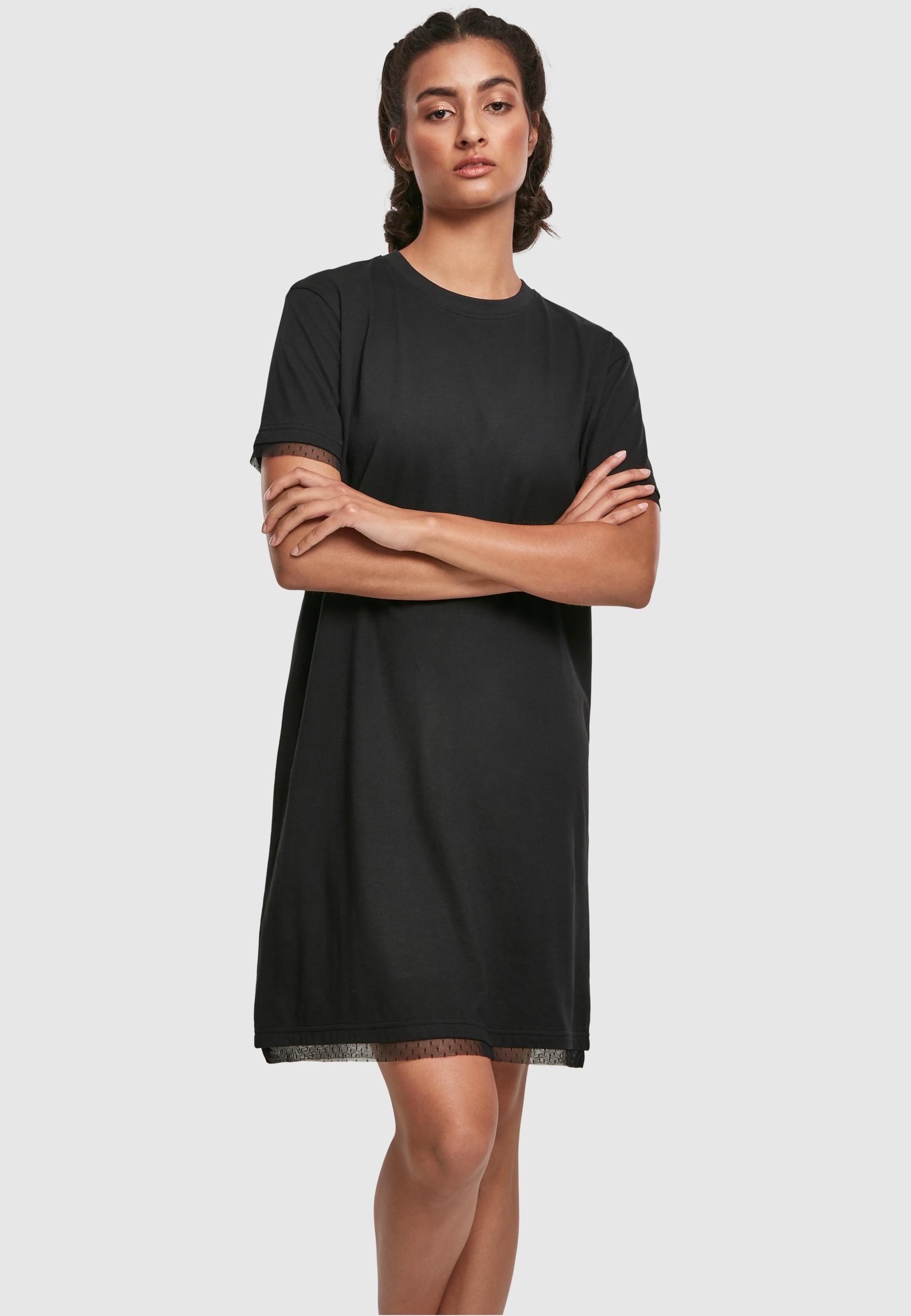 URBAN CLASSICS Shirtkleid »Urban Classics Damen Ladies Boxy Lace Hem Tee Dress«, (1 tlg.)