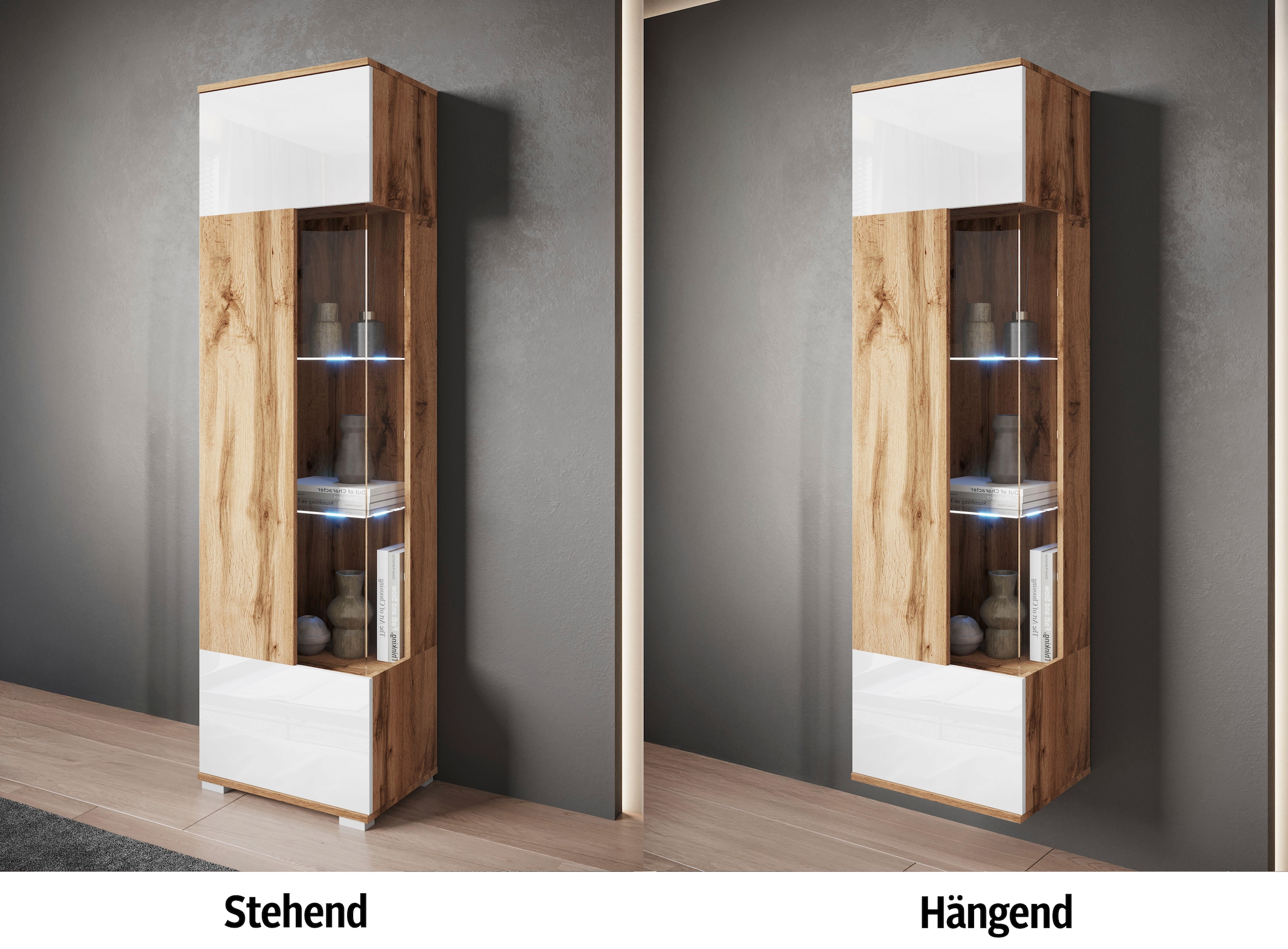 INOSIGN Vitrine »Kenia, stehend und hängend, Türanschlag wechselbar«, (1 St.), Vitrineschrank mit Glastüren 160 cm Höhe