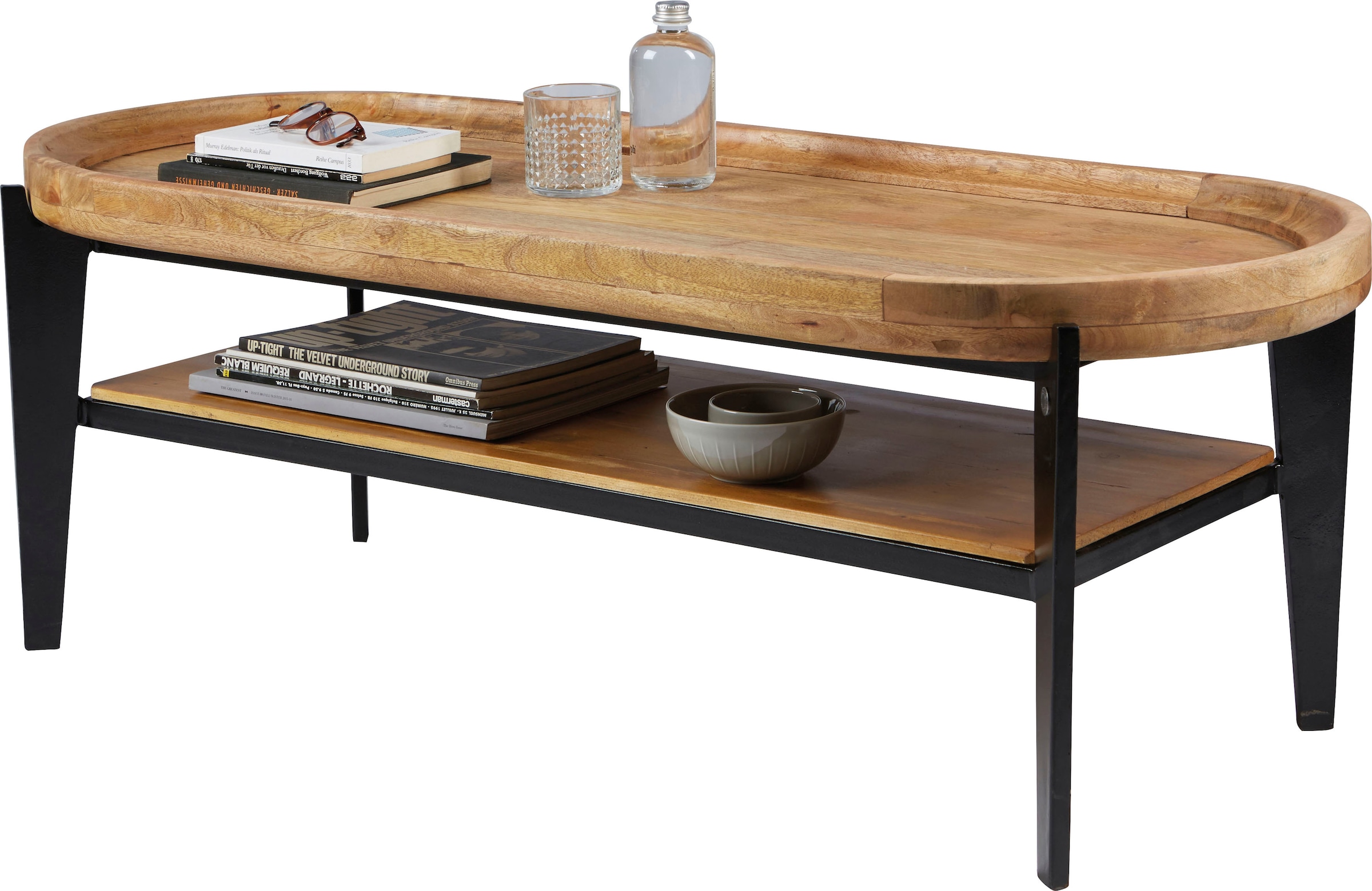 SIT Couchtisch "Telč aus Mangoholz mit Tablett & Metallgestell" Abnehmbare Tischplatte als praktisches Serviertablett nutzbar