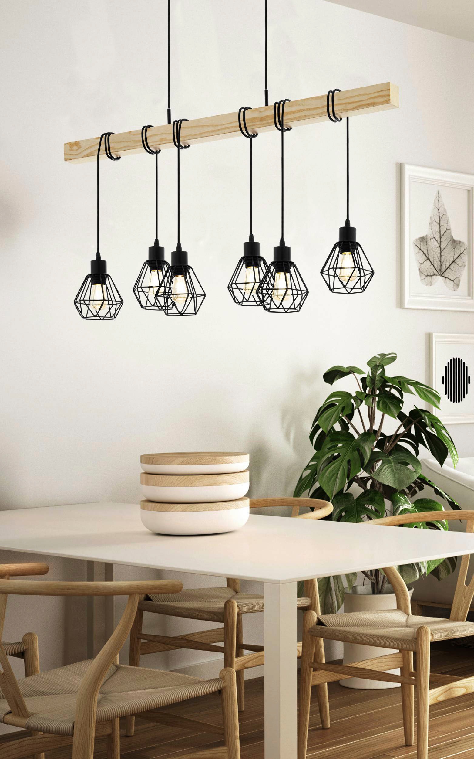 EGLO Pendelleuchte »TOWNSHEND 5«, 6 flammig-flammig, Vintage Pendelleuchte, Industrial, Retro Lampe aus Stahl und Holz, E27