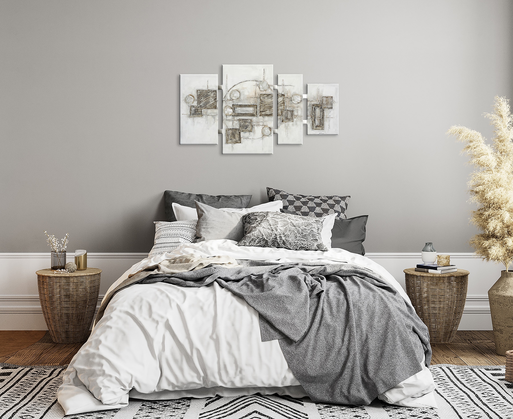 Bönninghoff Ölgemälde »handarbeit 4-teilig QUADRATE ABSTRAKT 70x124 cm – Wandbild Deko modern«