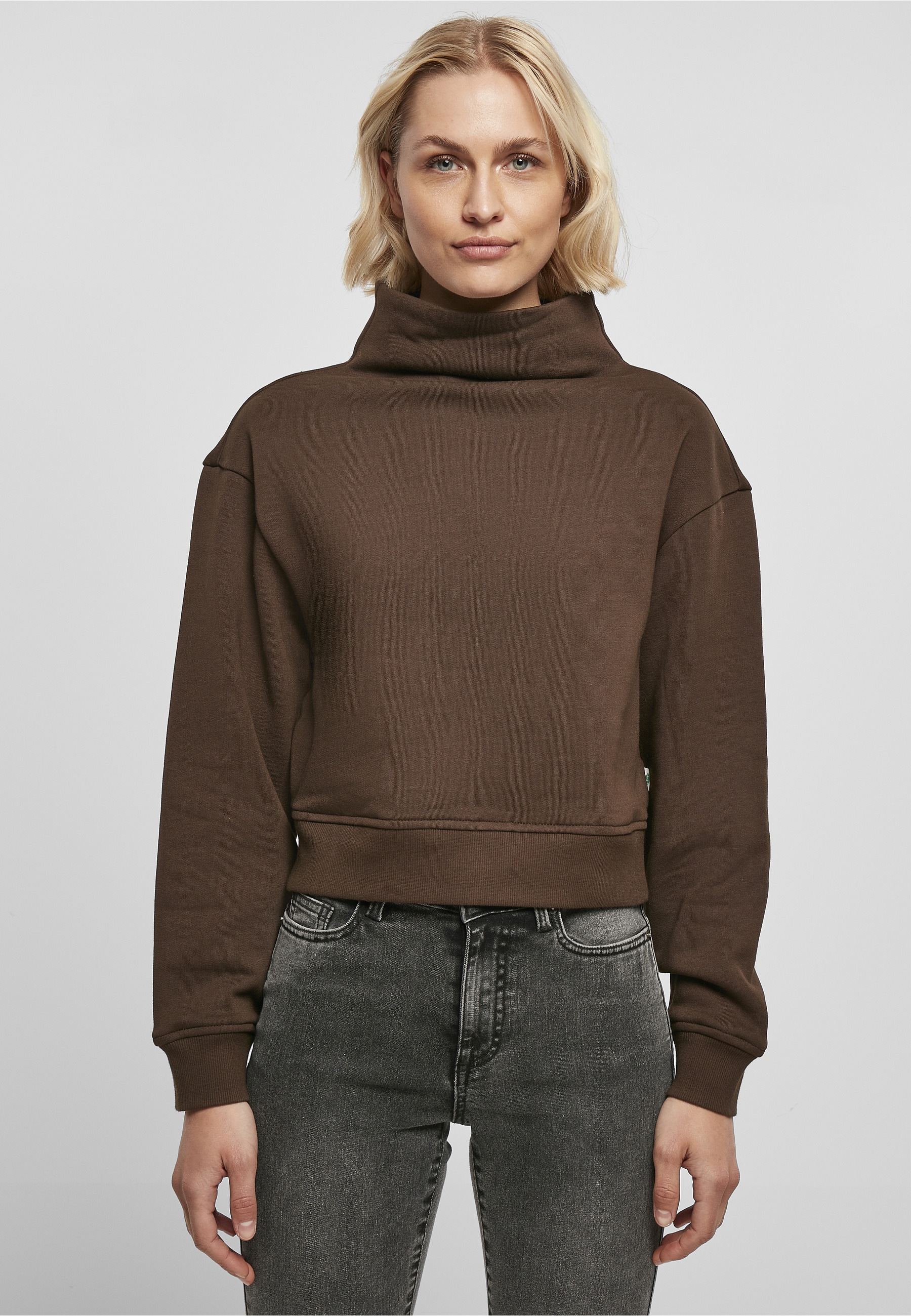 URBAN CLASSICS Sweater »Urban Classics Damen Ladies Organic Short High Neck Crew«, 1 Stk.
