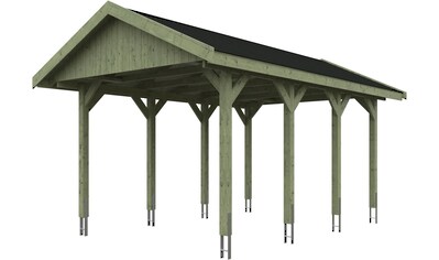 Einzelcarport »Wallgau«, Nadelholz, 291 cm, Grün, 380x600cm, schwarze Schindeln