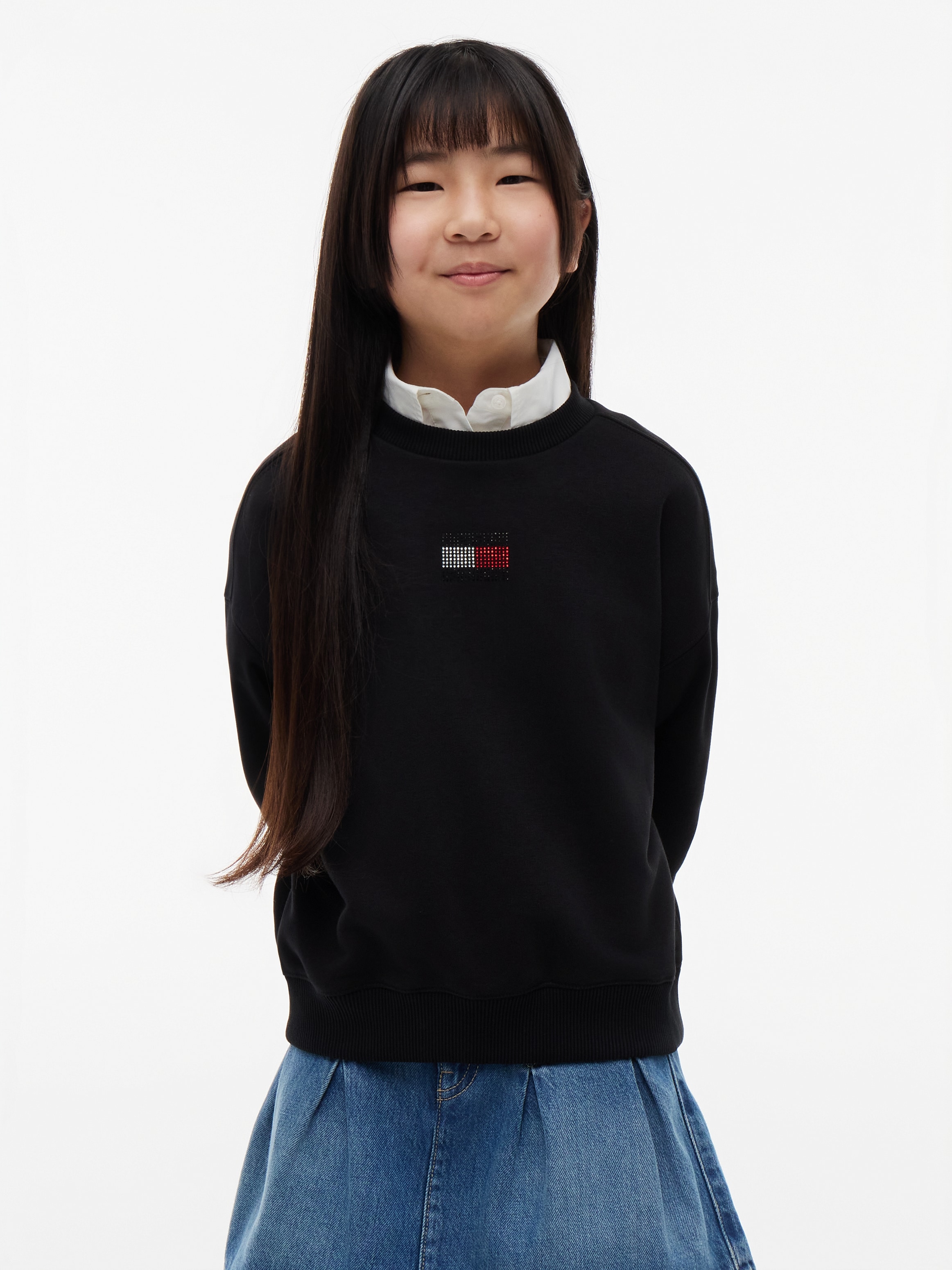 Tommy Hilfiger Sweatshirt, Glitzersteine, Rundhalsausschnitt, Regular Fit, Kinder bis 16 Jahre